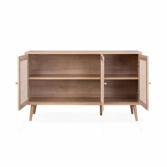 Buffet de rangement en cannage 120x39x70cm - Bohème - 2 niveaux. 3 portes. pieds scandinaves. buffet bas | sweeek - Image 6