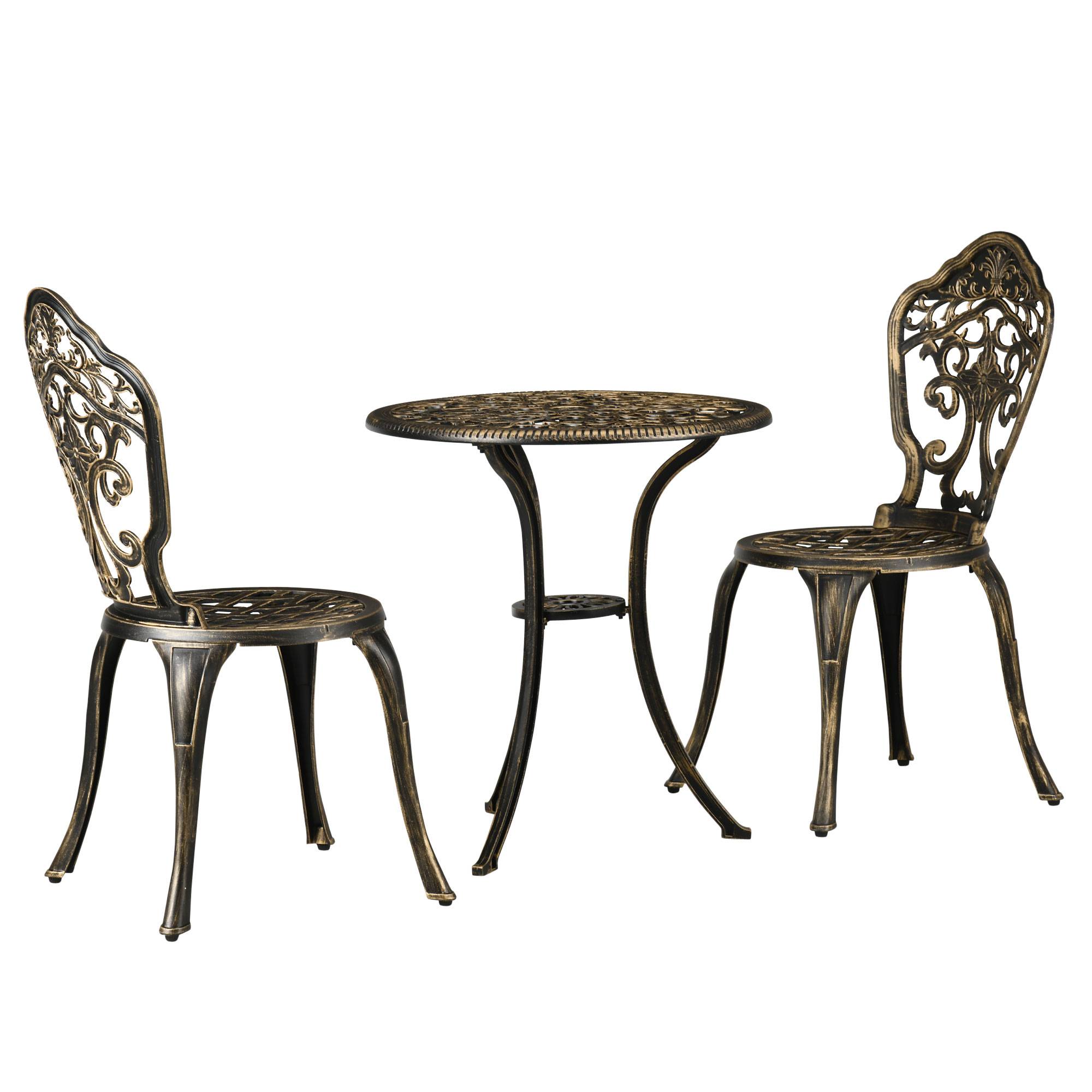 ComfortXL - Salon bistrot jardin fonte aluminium patio 2 chaises table ronde bronze - ComfortXL Outdoor Living - Image 2