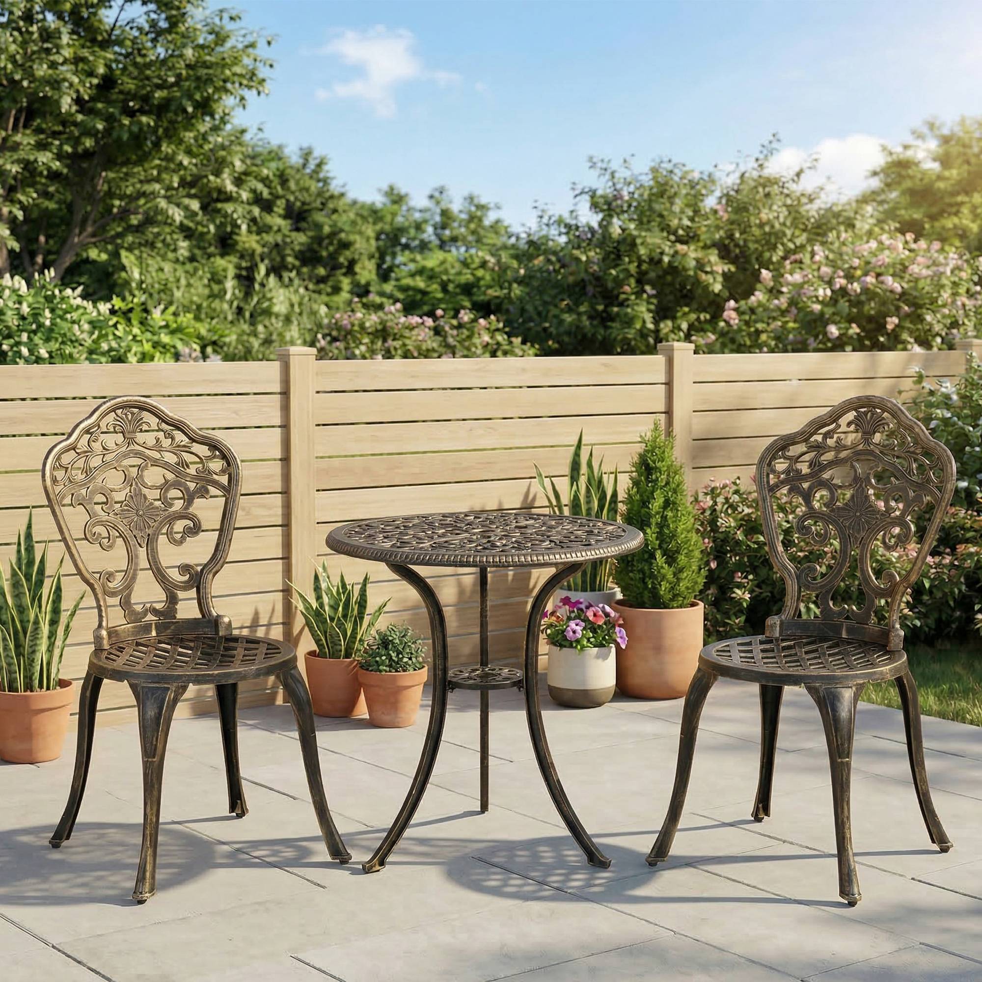 ComfortXL - Salon bistrot jardin fonte aluminium patio 2 chaises table ronde bronze - ComfortXL Outdoor Living - Image 3