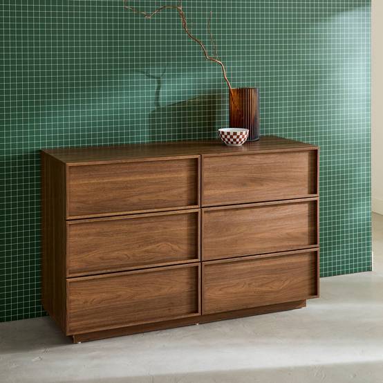 sweeek - Commode de rangement effet bois 6 tiroirs noyer L 120 x P 43 x H 75cm - Kuba | sweeek - Image 5