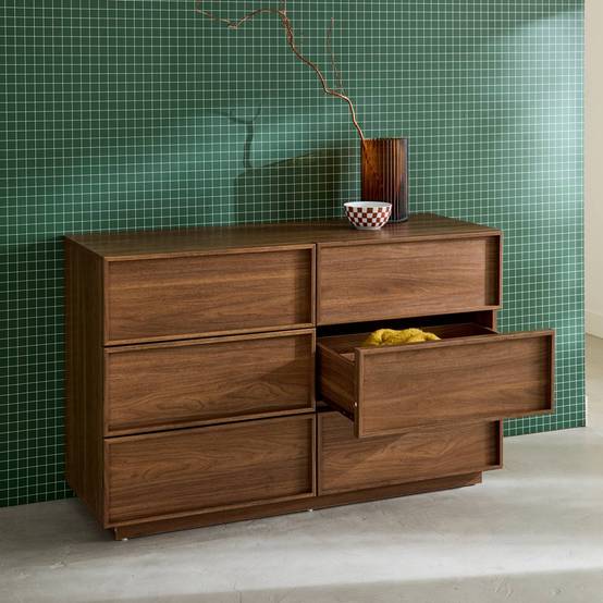 sweeek - Commode de rangement effet bois 6 tiroirs noyer L 120 x P 43 x H 75cm - Kuba | sweeek - Image 3