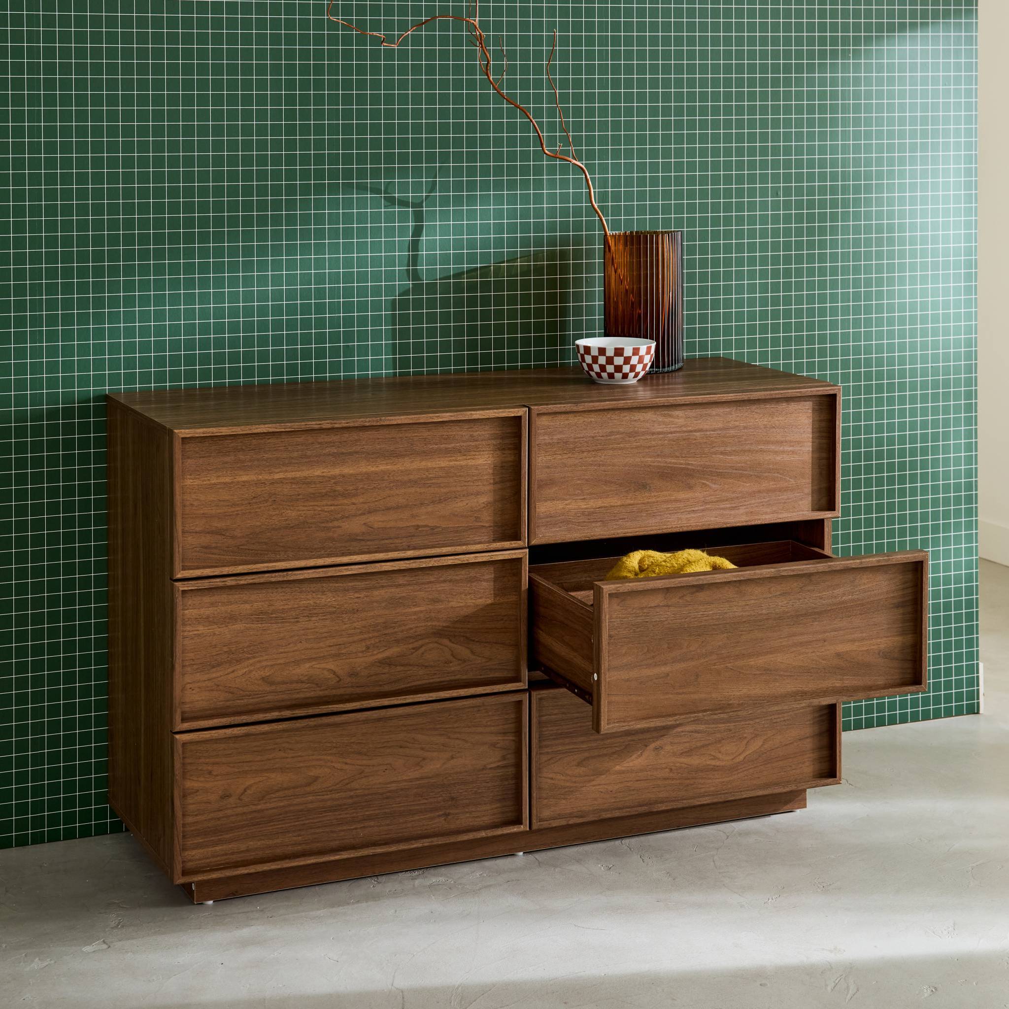sweeek - Commode de rangement effet bois 6 tiroirs noyer L 120 x P 43 x H 75cm - Kuba  | sweeek - Image 3