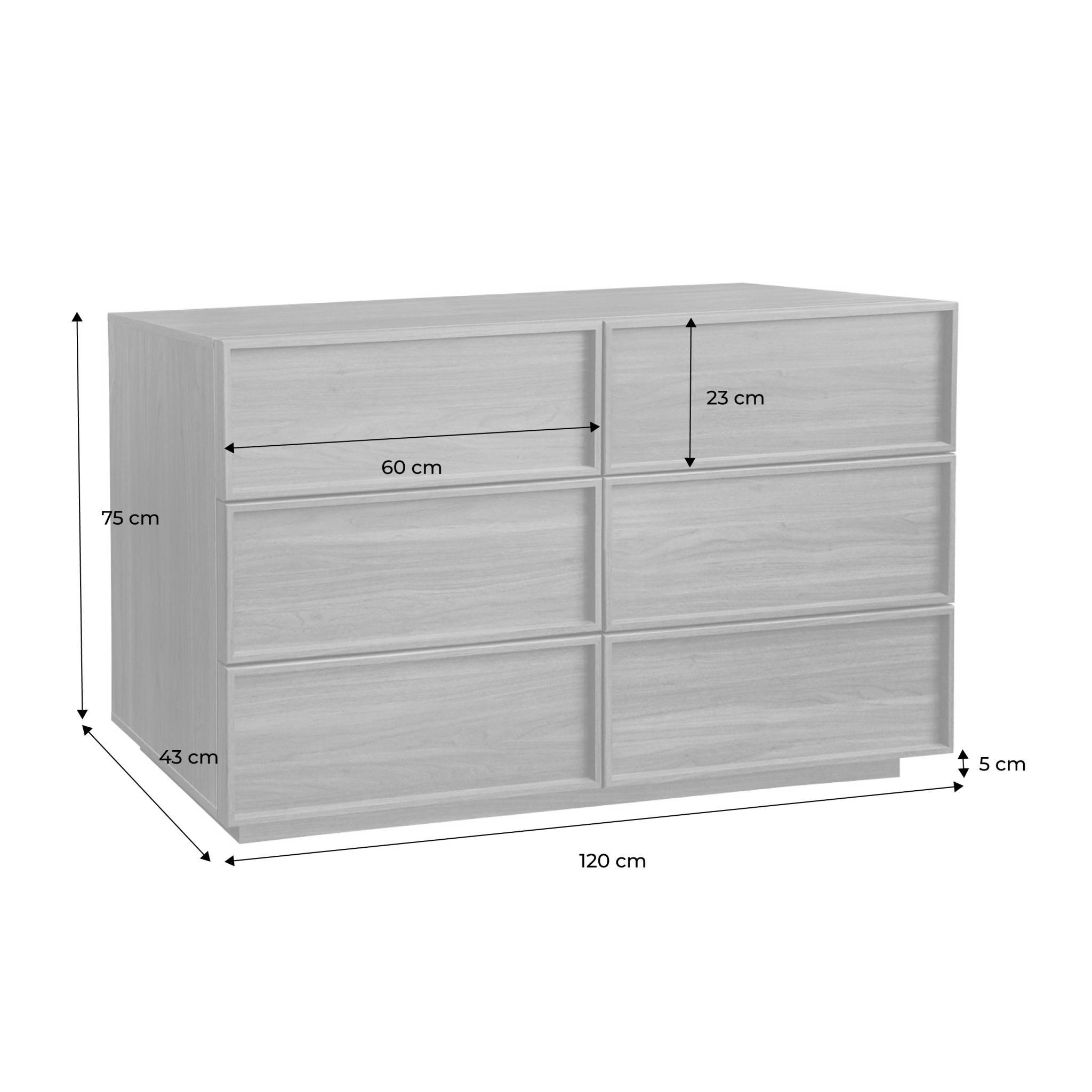 sweeek - Commode de rangement effet bois 6 tiroirs noyer L 120 x P 43 x H 75cm - Kuba  | sweeek - Image 4