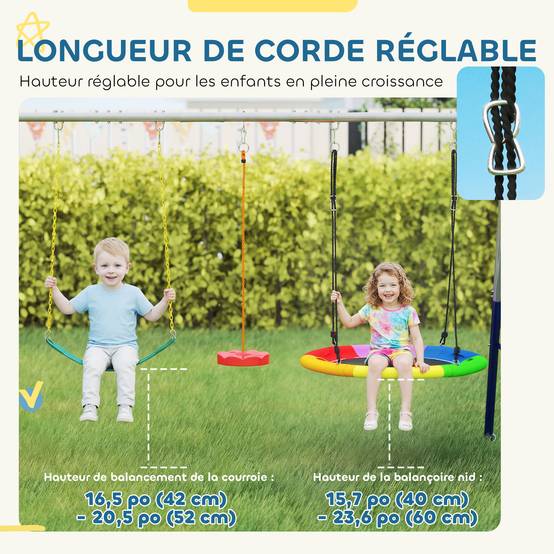 ComfortXL - Portique balançoire 5 en 1 en acier multicolore 382 cm pour jardin avec toboggan et balançoires réglables - Image 6