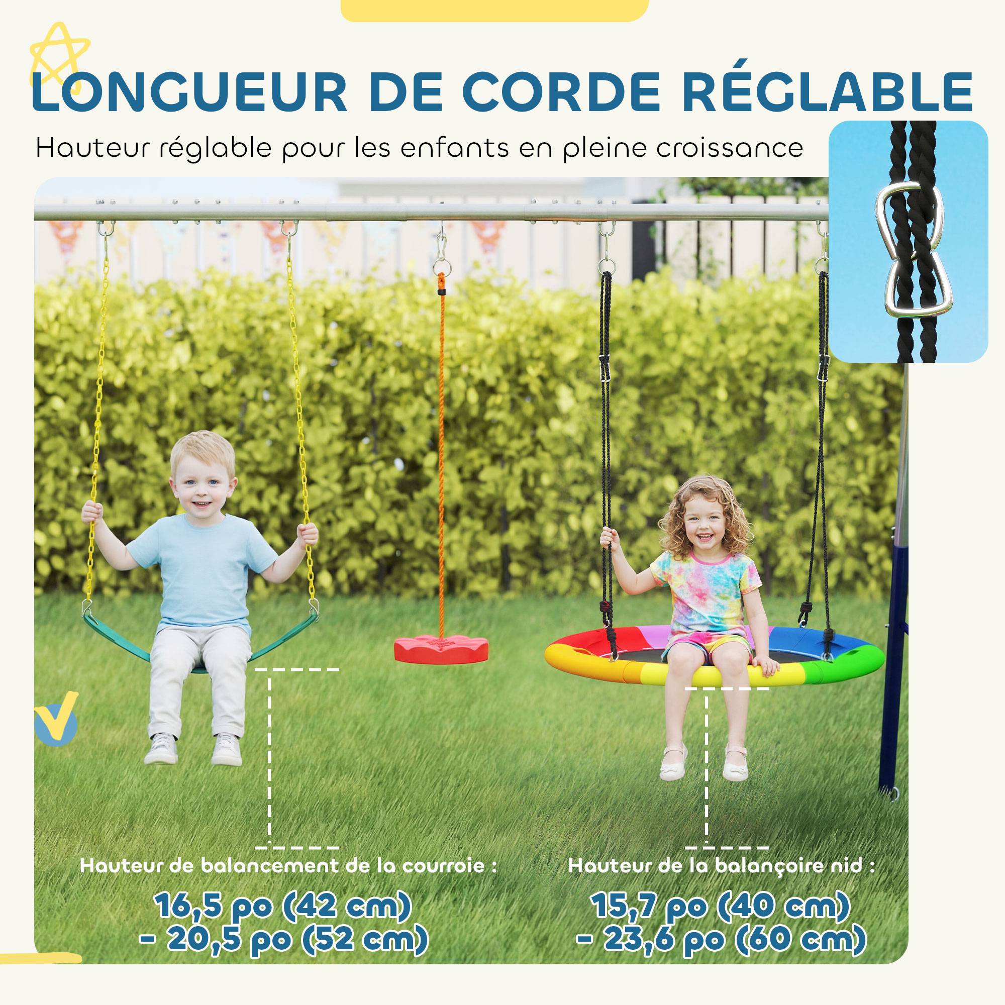 ComfortXL - Portique balançoire 5 en 1 en acier multicolore 382 cm pour jardin avec toboggan et balançoires réglables - Image 6