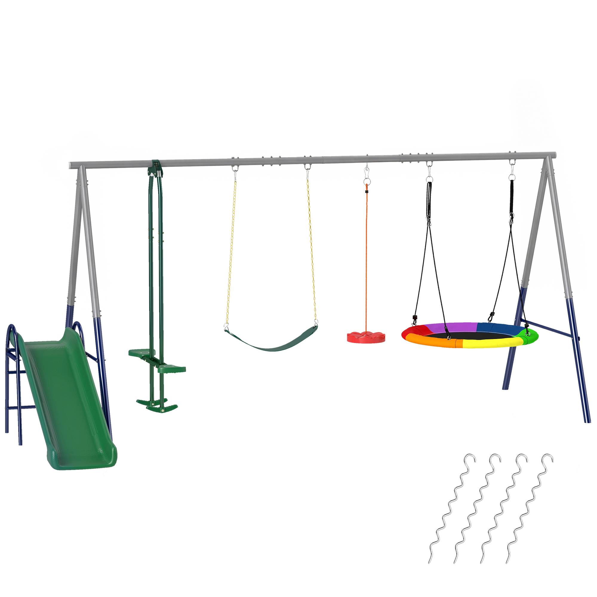 ComfortXL - Portique balançoire 5 en 1 en acier multicolore 382 cm pour jardin avec toboggan et balançoires réglables - Image 10