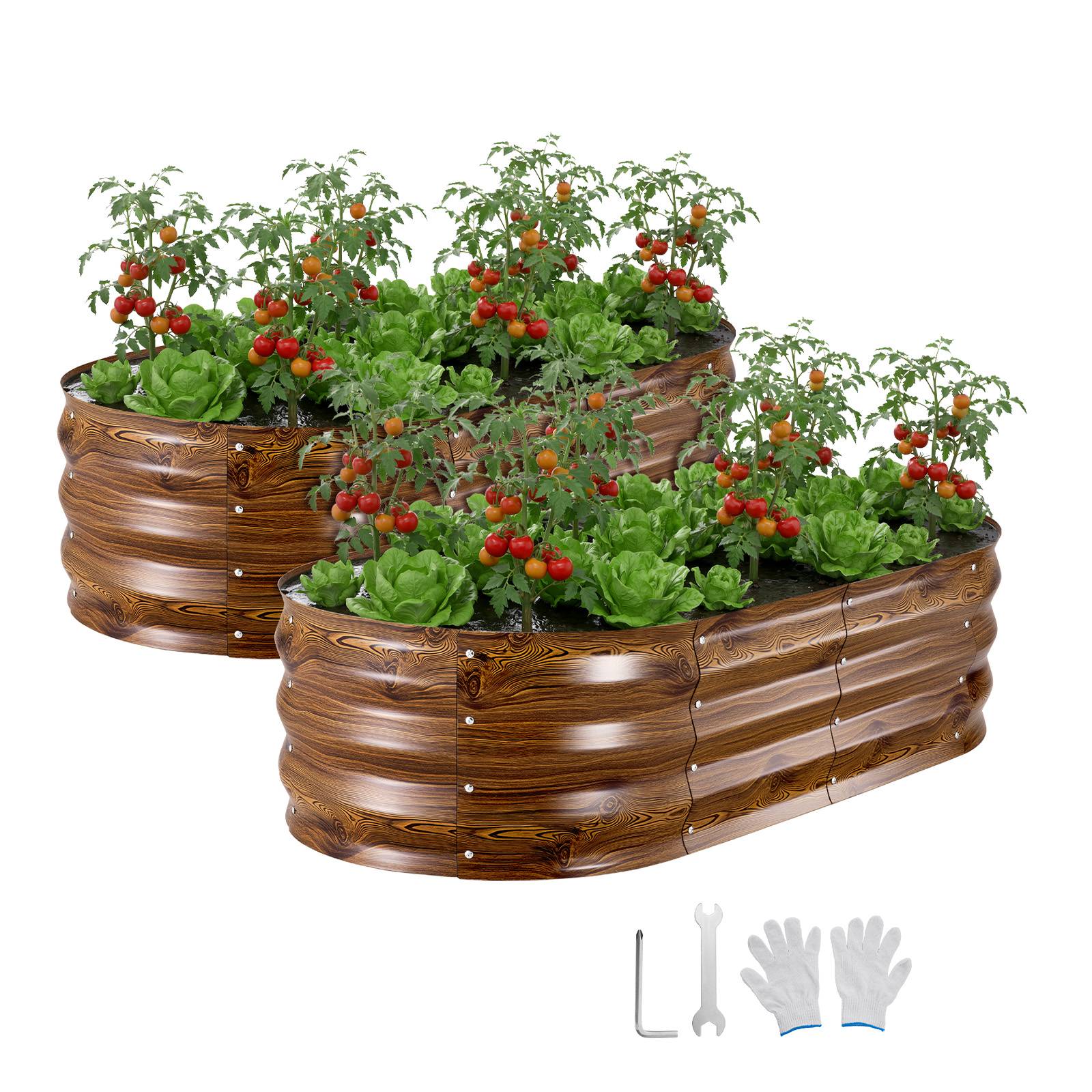 Vevor - VEVOR Carré Potager Surélevé Métal Jardin Ovale 120x60x30 cm Aspect Bois Foncé - Image 1