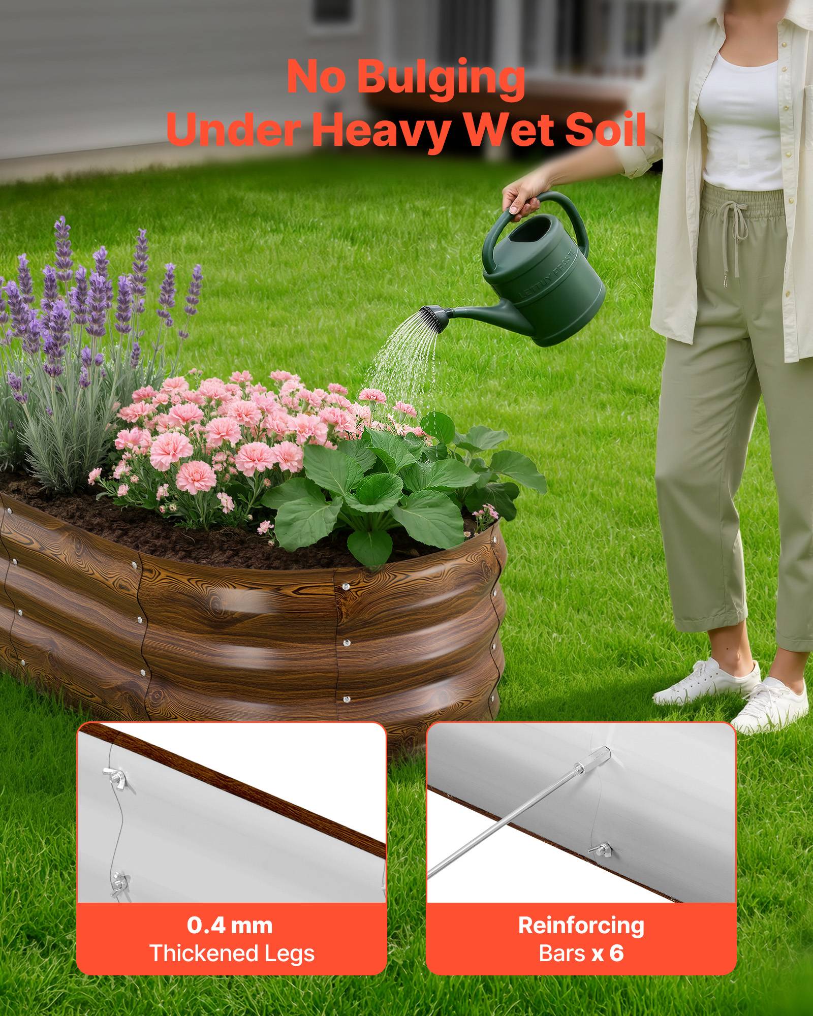 Vevor - VEVOR Carré Potager Surélevé Métal Jardin Ovale 120x60x30 cm Aspect Bois Foncé - Image 3