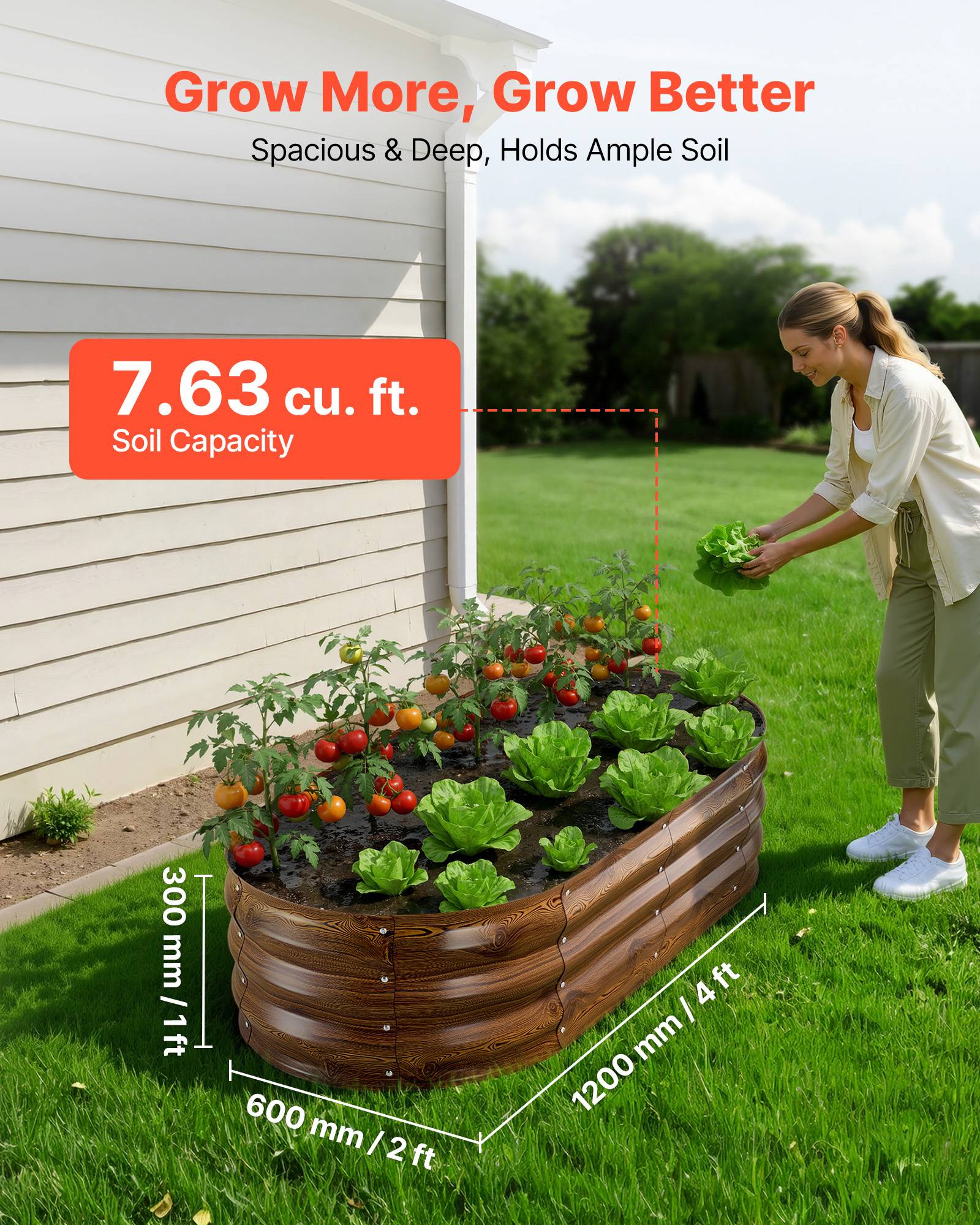 Vevor - VEVOR Carré Potager Surélevé Métal Jardin Ovale 120x60x30 cm Aspect Bois Foncé - Image 2