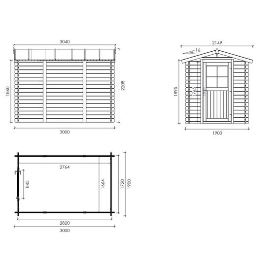 Altanka - Abri de jardin en bois - 5.7m2 - 1.9x3m - Ep. 28mm - Couleur: naturel - DOM662 - ALTANKA - Image 3