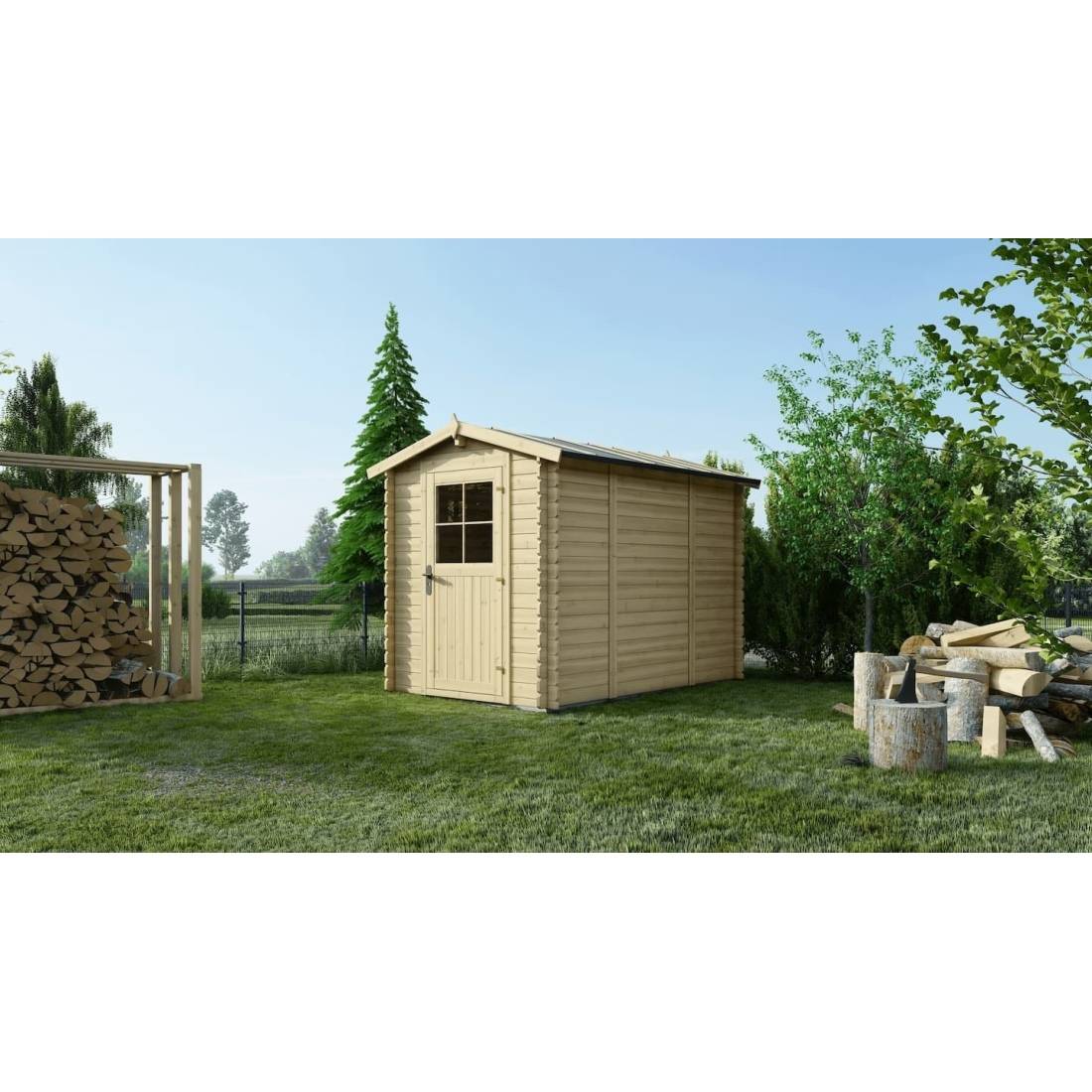 Altanka - Abri de jardin en bois - 5.7m2 - 1.9x3m - Ep. 28mm - Couleur: naturel - DOM662 - ALTANKA - Image 1