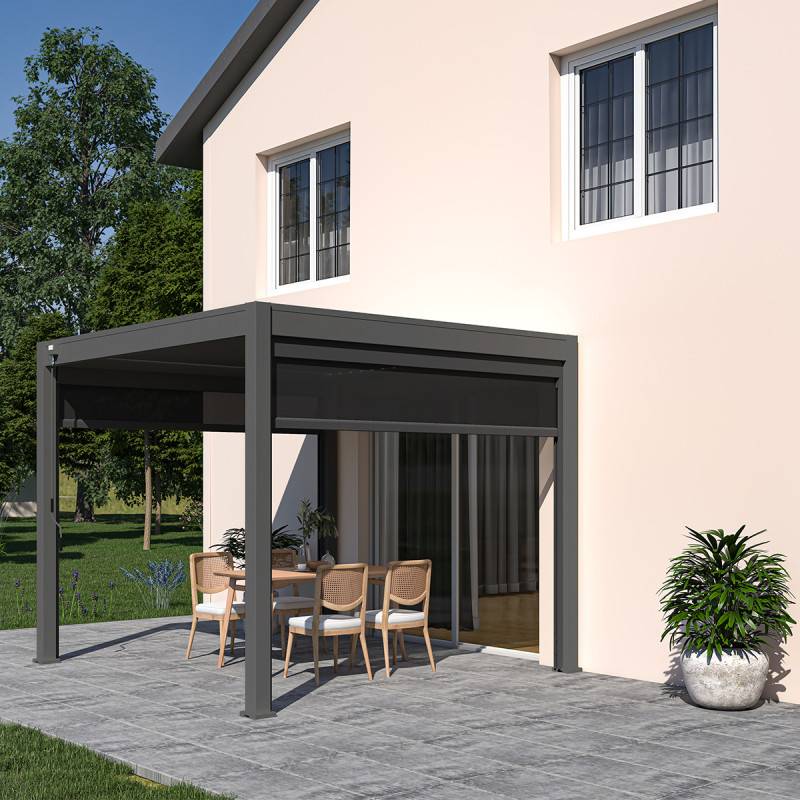 Ombrea - Pergola bioclimatique autoportante Ombréa VS 3x3M Anthracite + 1 store - Image 1