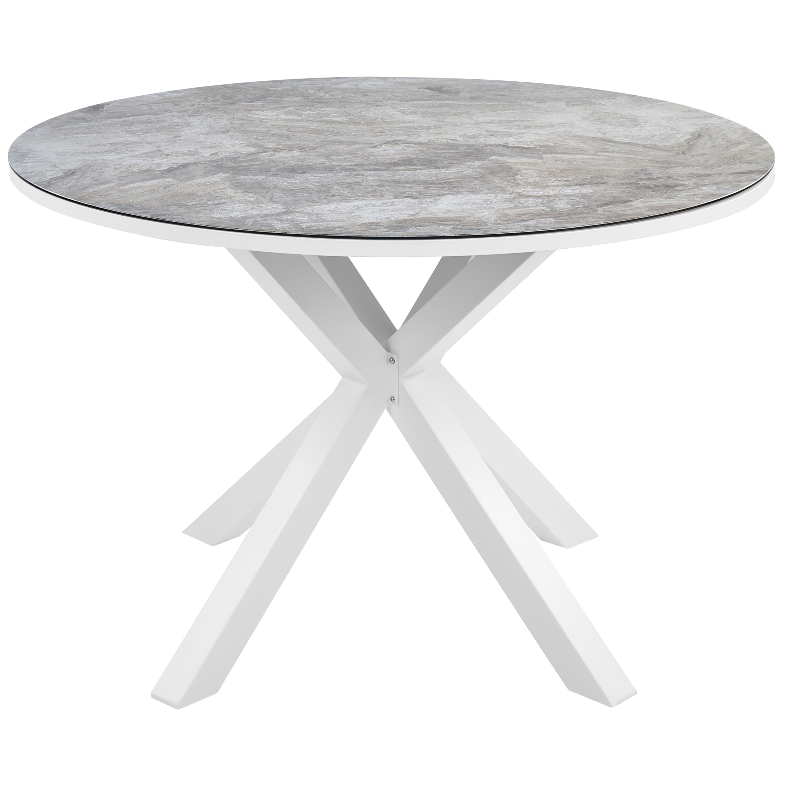 Beliani - Salle à Manger de Jardin Blanc en Aluminium Table Ronde Effet Marbre avec 4 Chaises et Coussins Pour Repas Convivial en Extérieur - Image 4