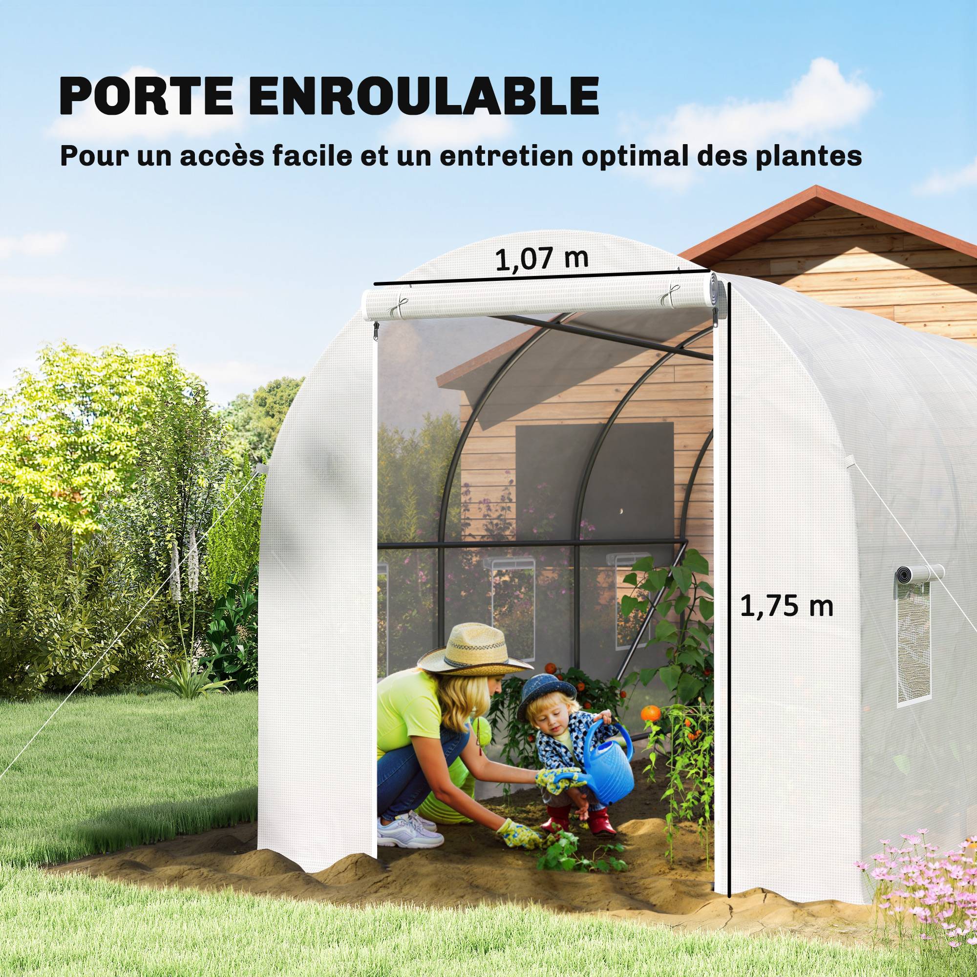 Serre tunnel de jardin 7m², serre de jardin tunnel avec porte et 6 fenêtres, bâche PE 140 g/m² 350 x 200 x 200 cm blanc - Image 6