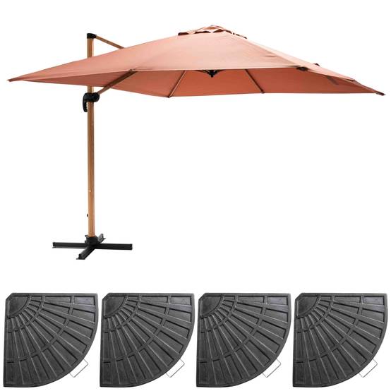 Oviala - Parasol déporté 3x3m et 4 dalles lestées effet bois argile Brescia - Oviala - Image 2