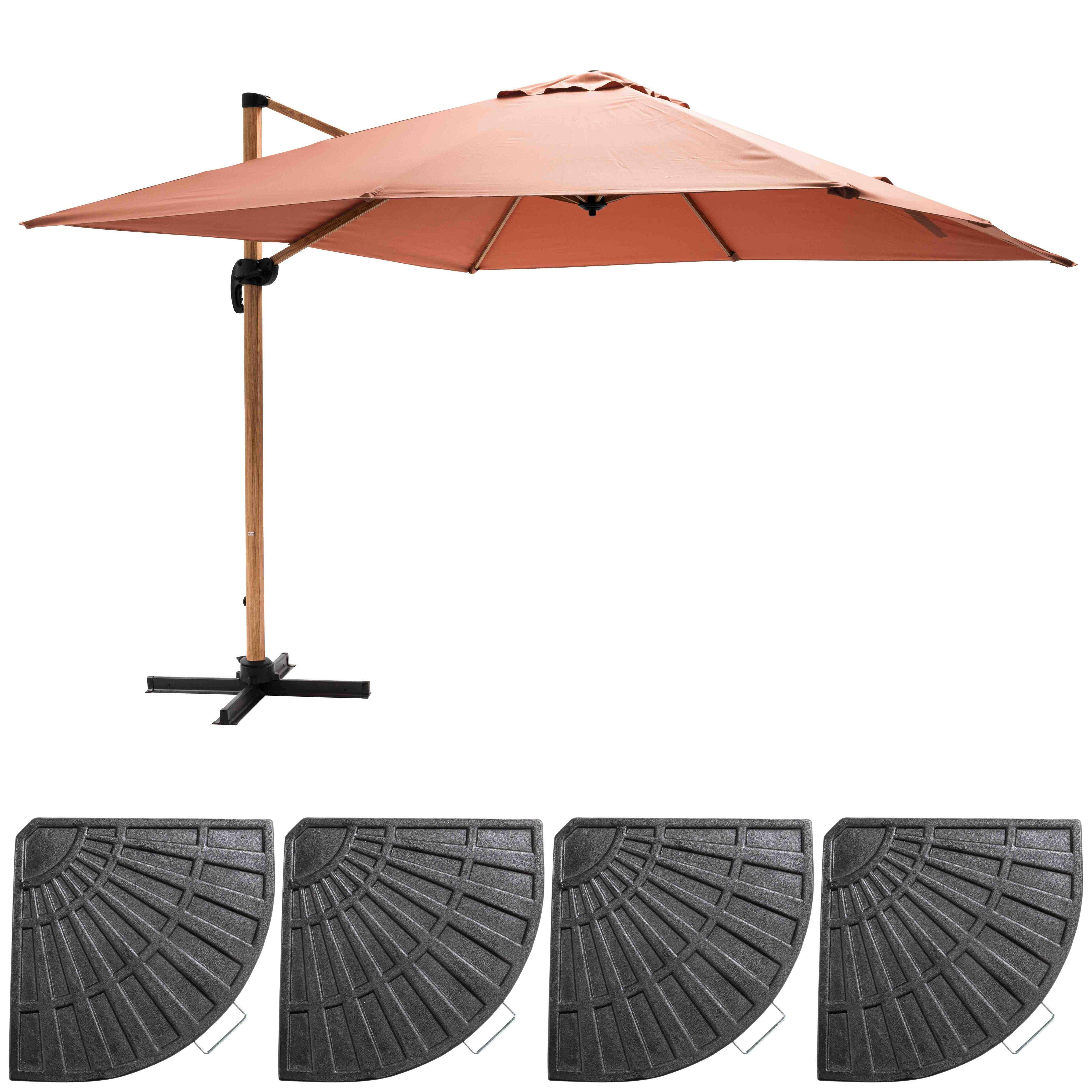 Oviala - Parasol déporté 3x3m et 4 dalles lestées effet bois argile Brescia - Oviala - Image 2