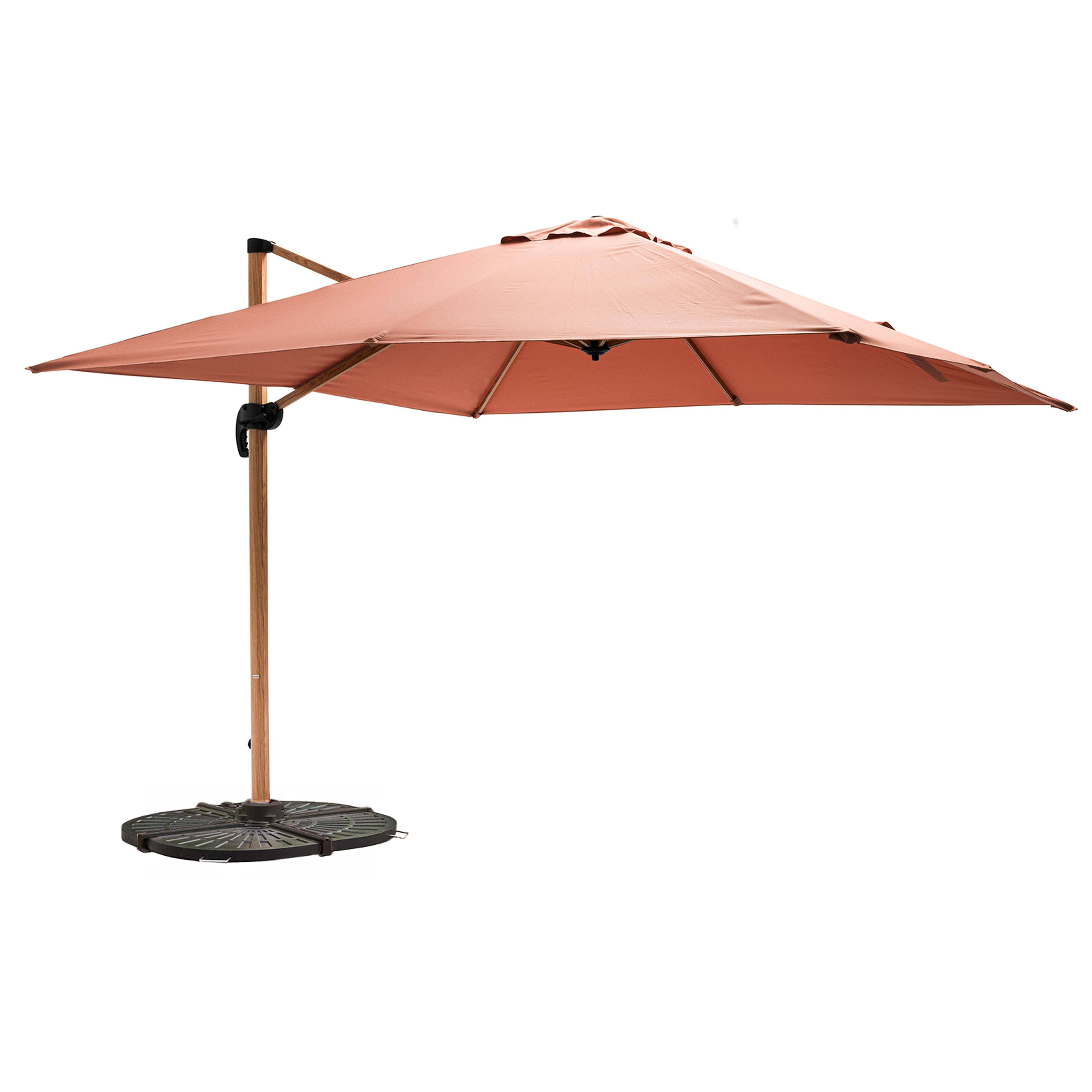 Oviala - Parasol déporté 3x3m et 4 dalles lestées effet bois argile Brescia - Oviala - Image 1