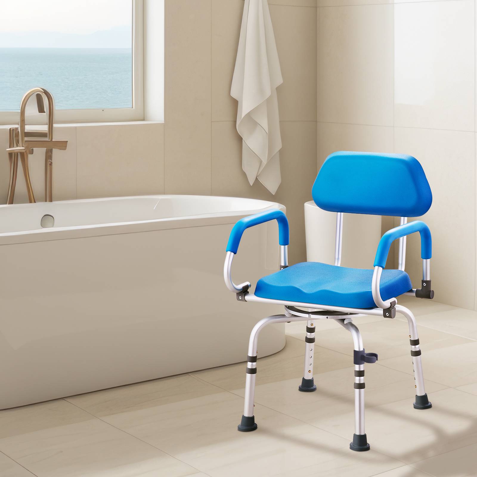 Vevor - VEVOR Chaise douche pivotante 360°, siège réglable/rembourré, antidérapant, capacité 300kg, pour personnes âgées. - Image 8