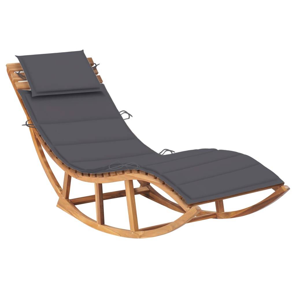 Helloshop26 - Transat chaise longue bain de soleil lit de jardin terrasse meuble d'extérieur à bascule avec coussin bois de teck solide - Image 1
