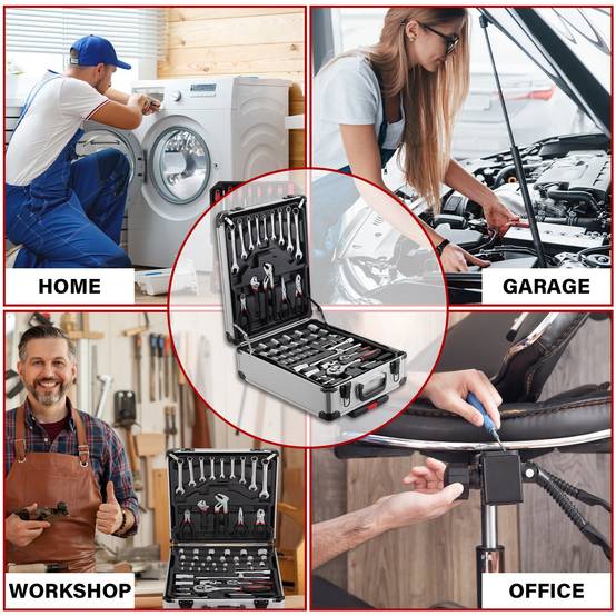 Coffret à Outils 1000 Pièces Professionnel - Valise Roulante Aluminium avec Poignée Télescopique et Outils Chrome Vanadium pour Mécanique - Image 6