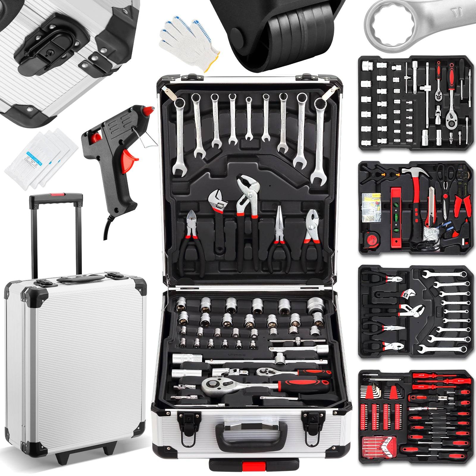 Coffret à Outils 1000 Pièces Professionnel - Valise Roulante Aluminium avec Poignée Télescopique et Outils Chrome Vanadium pour Mécanique - Image 1