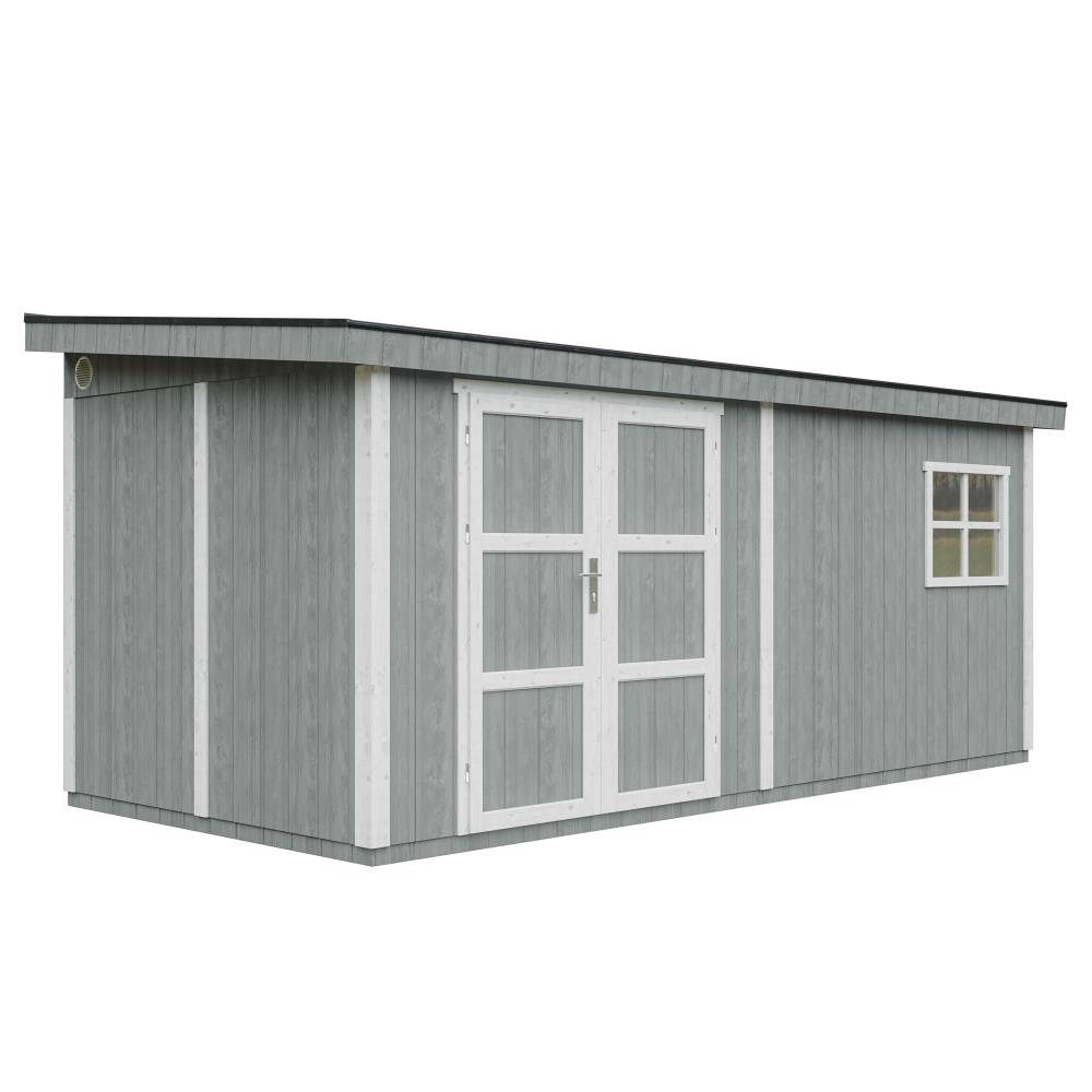 Timbela - Abri de Jardin Qualité Premium 11,47 m² / H231x248x530 cm avec plancher e paroi latérale - Timbela M940-CAVERN STEEL - Image 2