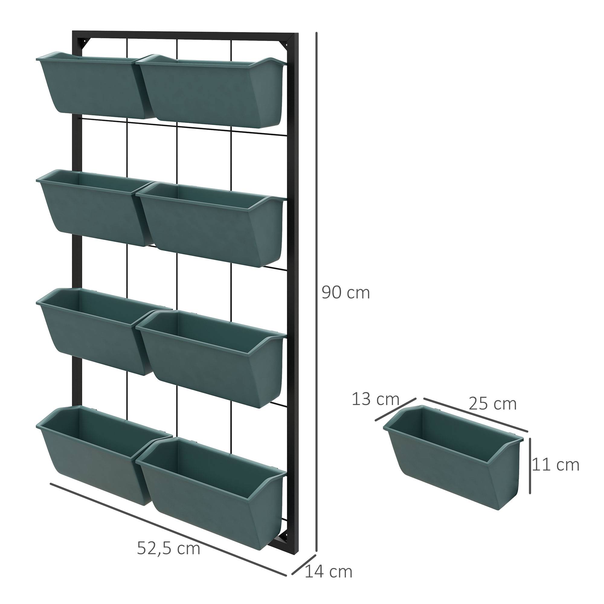 Étagère porte-plantes murale acier balcon 4 niveaux 8 bacs 52x14x90cm noir - ComfortXL Outdoor Living - Image 5