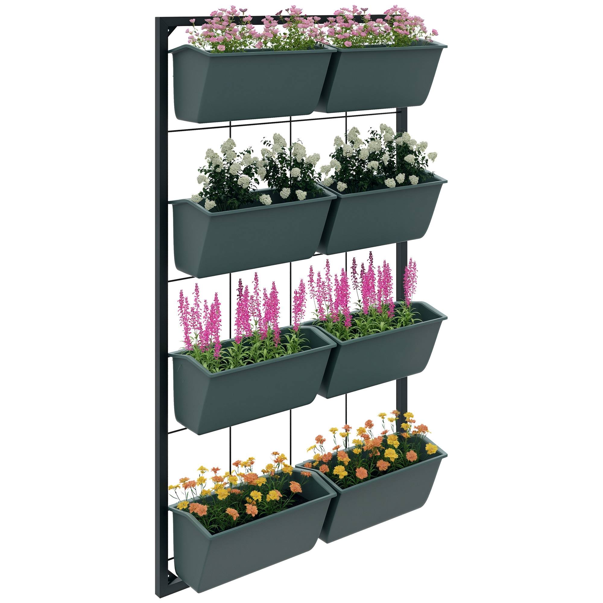 Étagère porte-plantes murale acier balcon 4 niveaux 8 bacs 52x14x90cm noir - ComfortXL Outdoor Living - Image 1