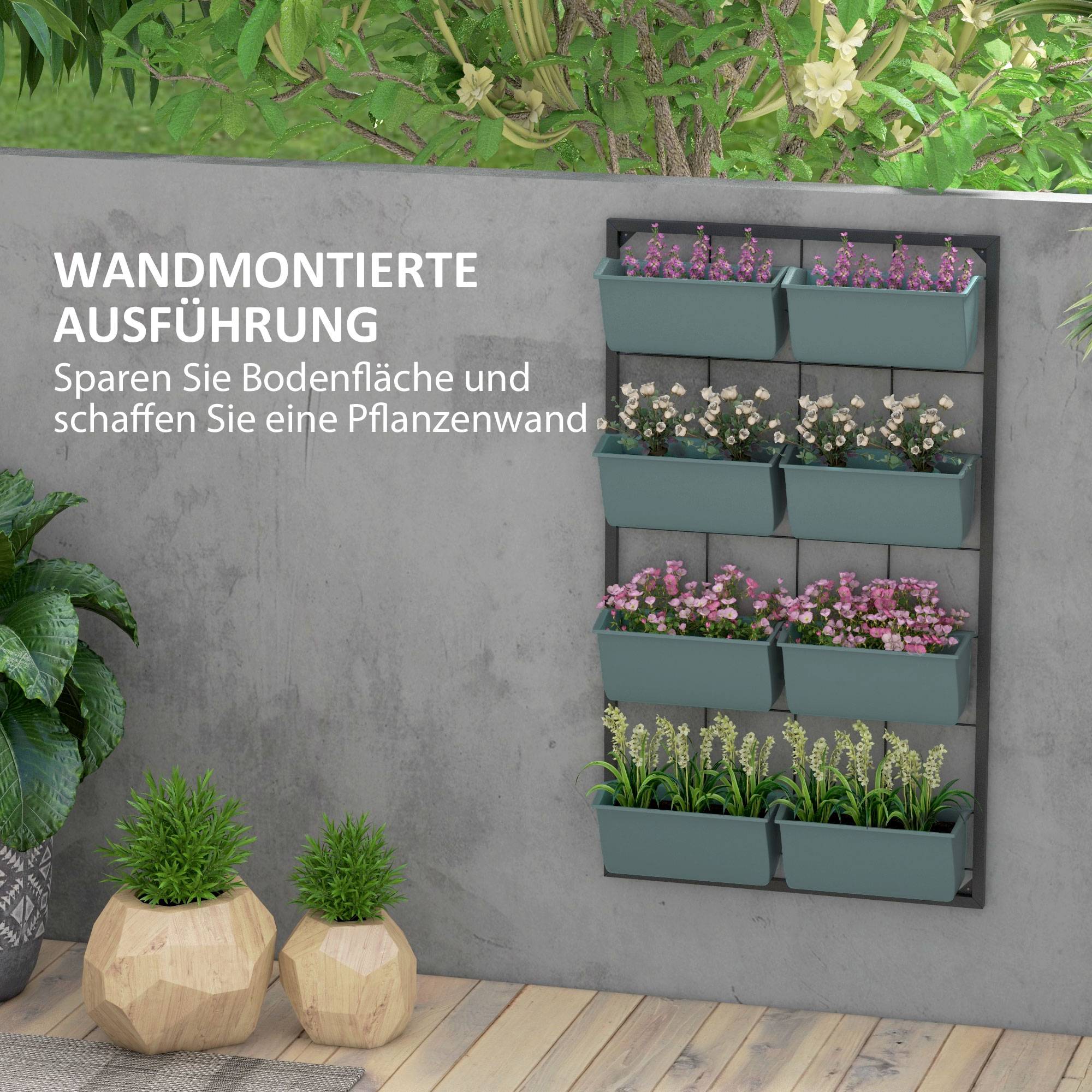 Étagère porte-plantes murale acier balcon 4 niveaux 8 bacs 52x14x90cm noir - ComfortXL Outdoor Living - Image 6