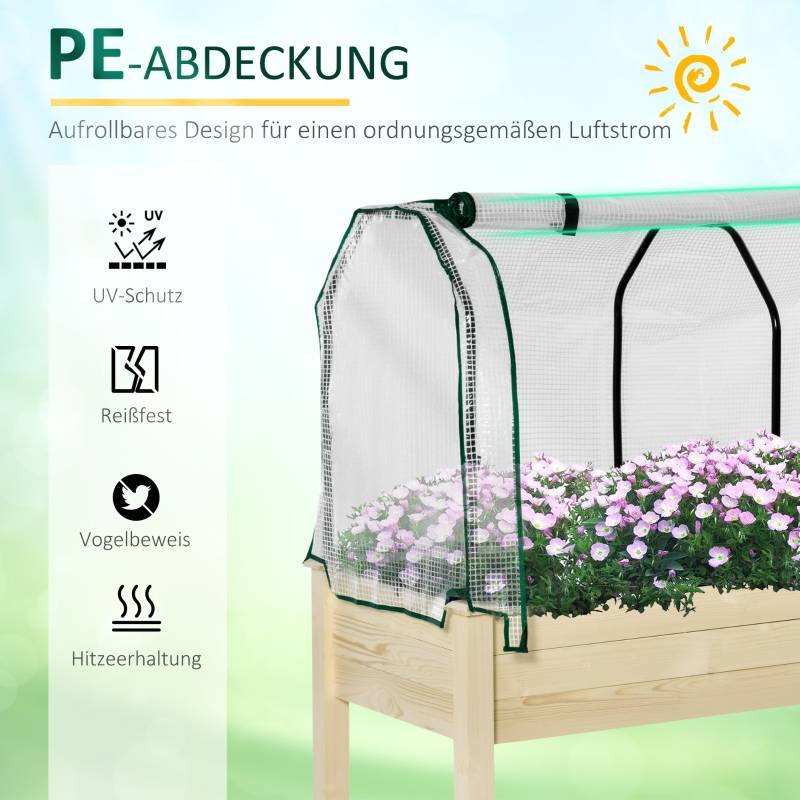 Carré potager sur pied bois avec serre balcon protection climat 121x55x117cm - ComfortXL Outdoor Living - Image 4