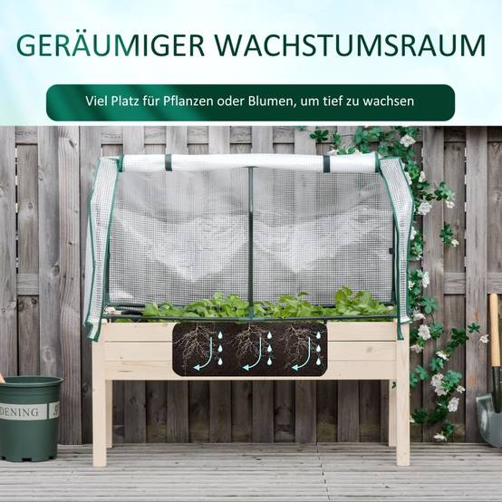 Carré potager sur pied bois avec serre balcon protection climat 121x55x117cm - ComfortXL Outdoor Living - Image 7