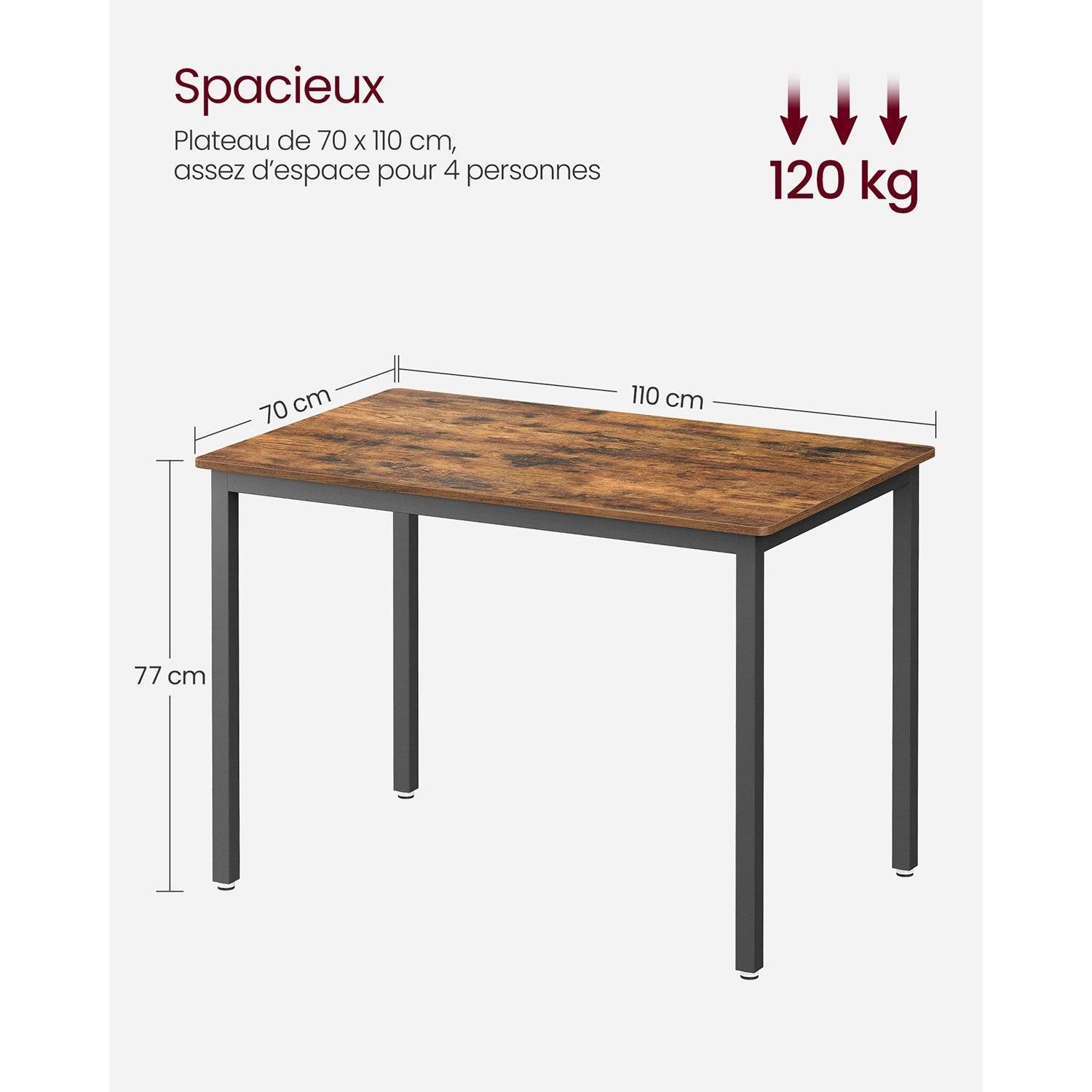 Helloshop26 - Table de bar table de cuisine 70 x 110 x 77 cm table à manger pour 4 personnes table de salon bureau pour salle à manger cuisine style industriel mar - Image 5