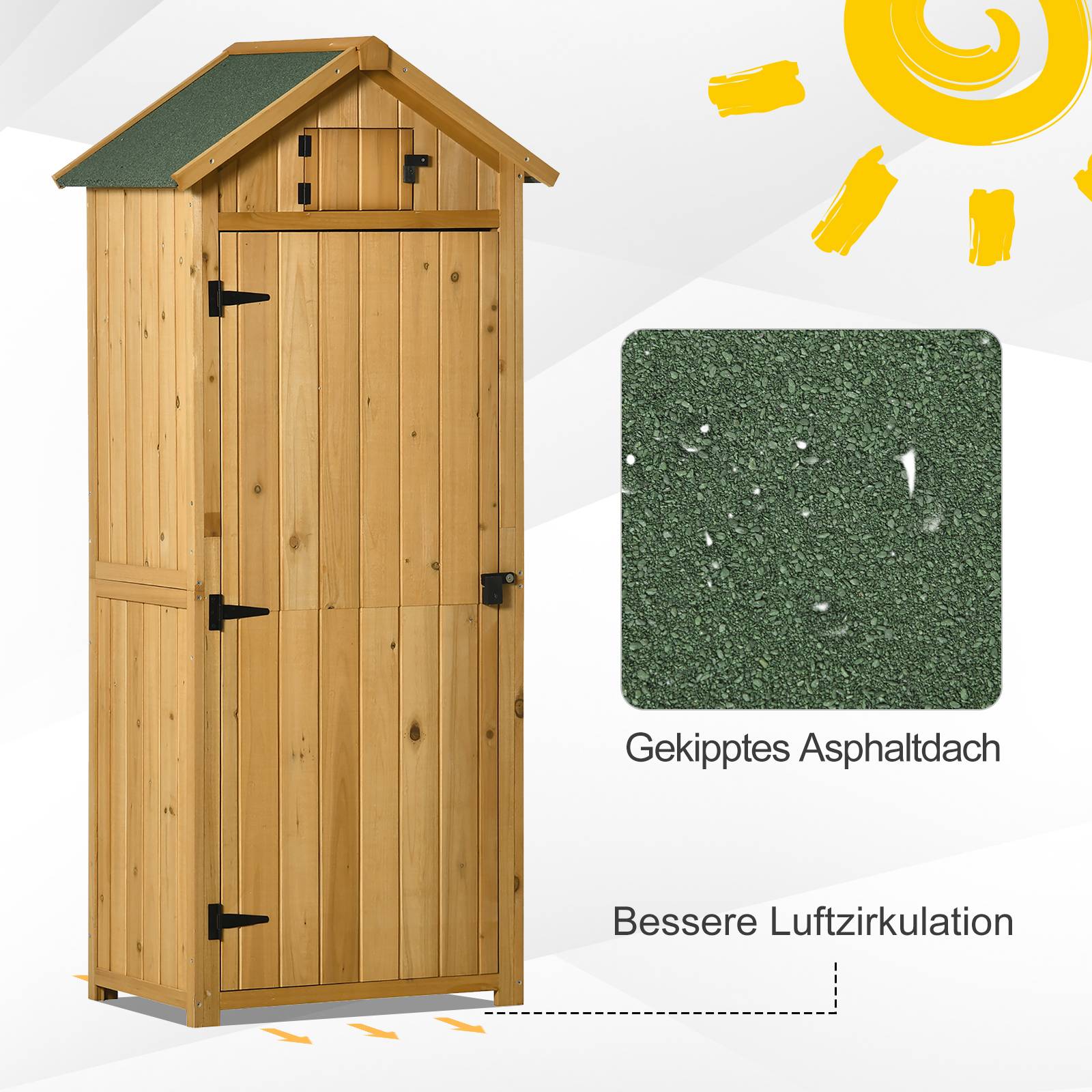 Armoire de jardin en bois extérieur rangement outils toit étanche 77x54x179cm - ComfortXL Outdoor Living - Image 5