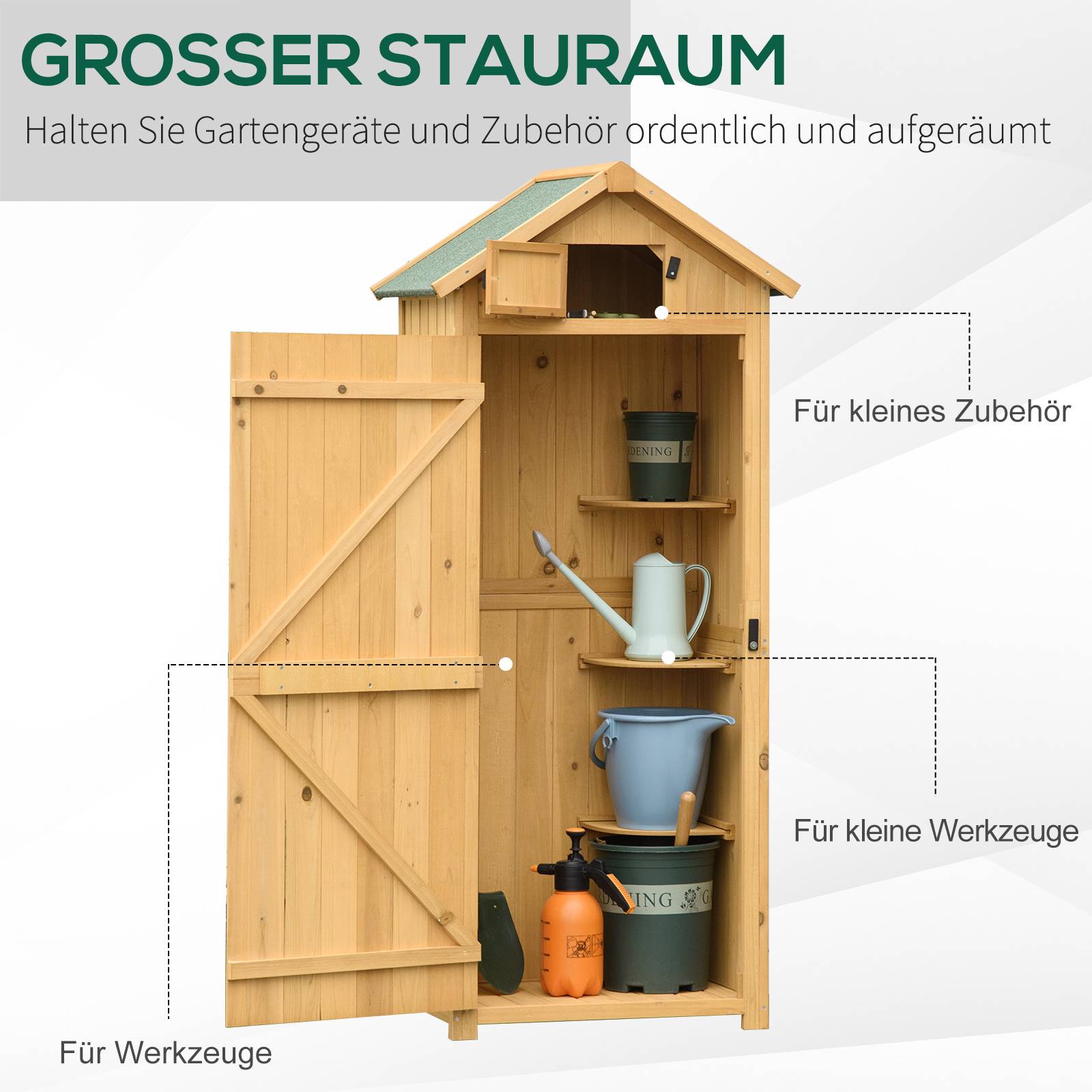 Armoire de jardin en bois extérieur rangement outils toit étanche 77x54x179cm - ComfortXL Outdoor Living - Image 4
