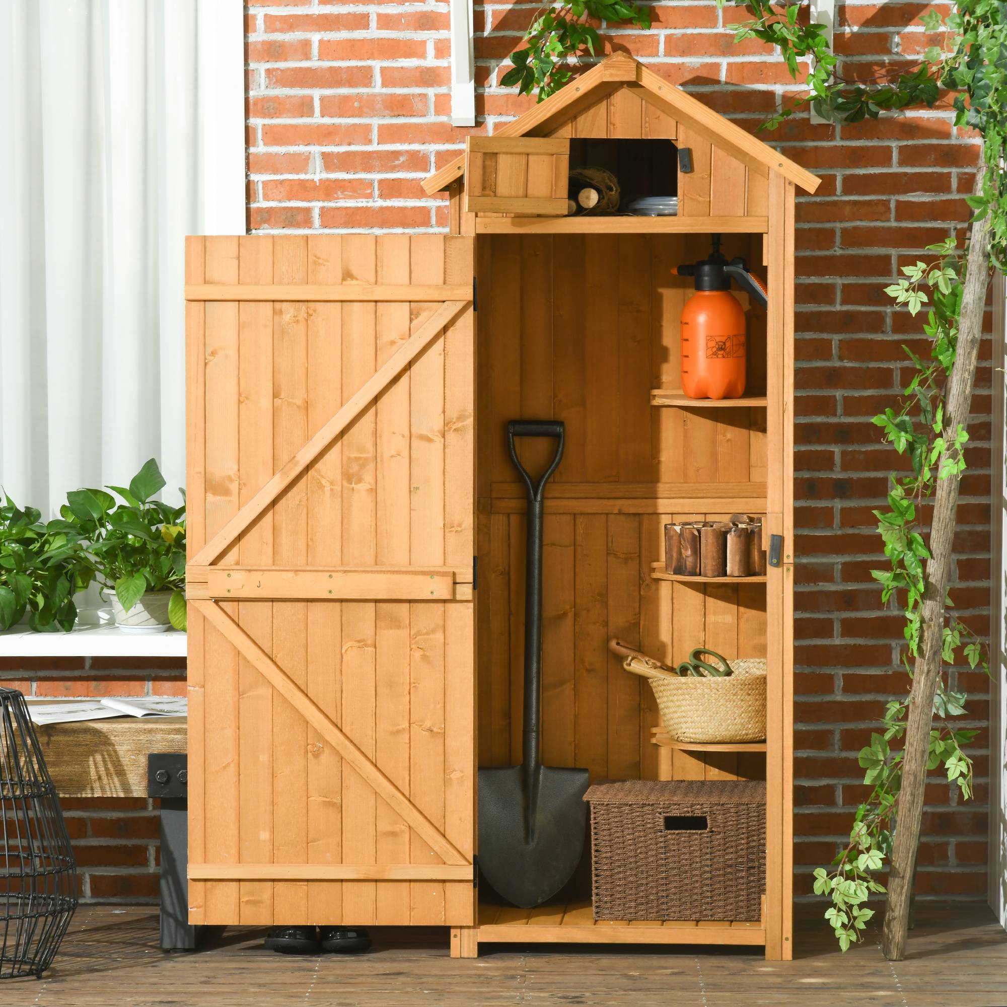 Armoire de jardin en bois extérieur rangement outils toit étanche 77x54x179cm - ComfortXL Outdoor Living - Image 1