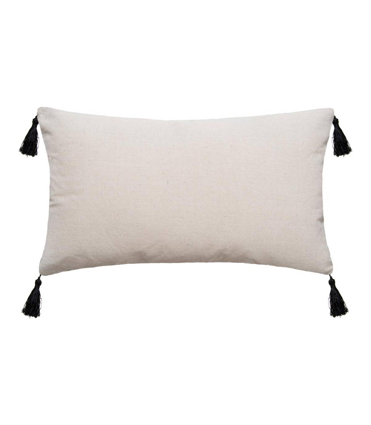 Coussin déhoussable Jacquard Ocre avec pompons 30 x 50 cm - Image 2