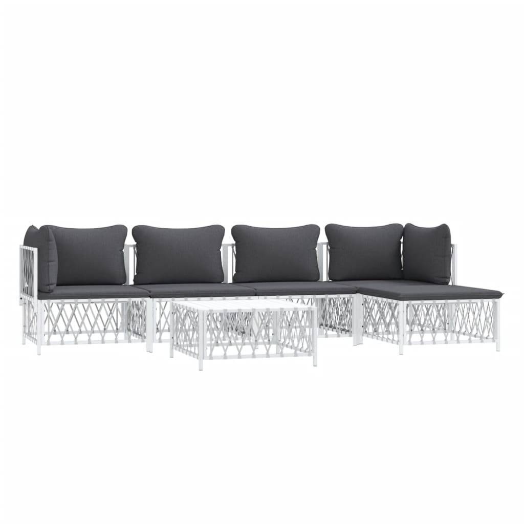 Helloshop26 - Salon de jardin meuble d'extérieur ensemble de mobilier avec coussins 6 pièces blanc acier - Image 1