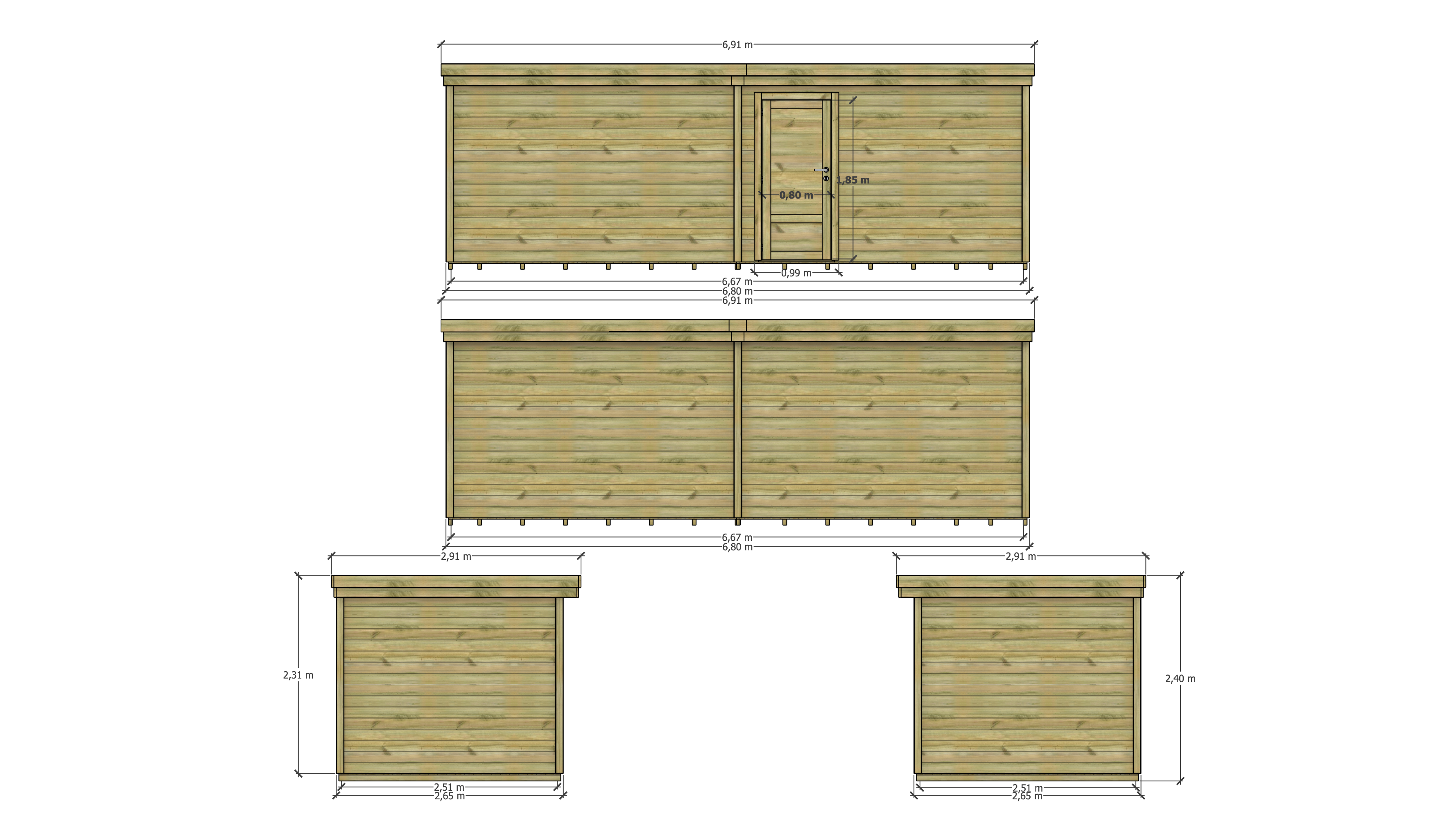 Abri Français - ABRI DE JARDIN bois Pin traité autoclave 27mm - 6,795x2,64m / 18m2 - Bac acier - Plancher bois - Image 4