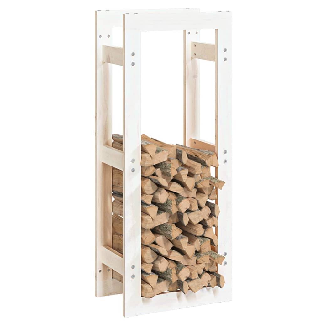 Range-bûches intérieur Bois de Pin Massif Stockage vertical pour Cheminée 41x25x100 cm Blanc - ComfortXL Outdoor Living - Image 4