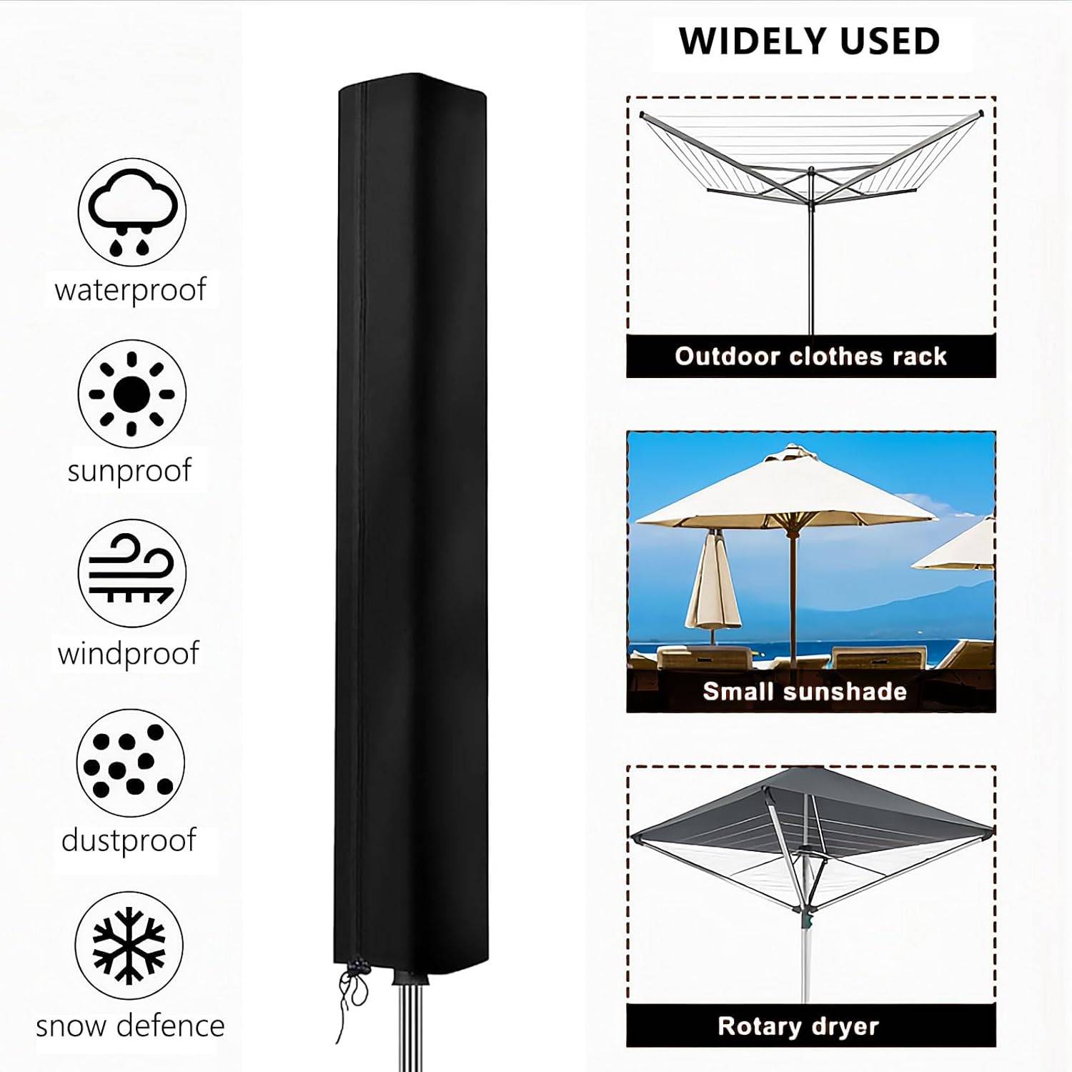Housse de parasol sécheuse420D, housse de rangement résistante aux intempéries avec fermeture éclair et poche de rangement noire (180x18x18cm)-Lytech - Image 2