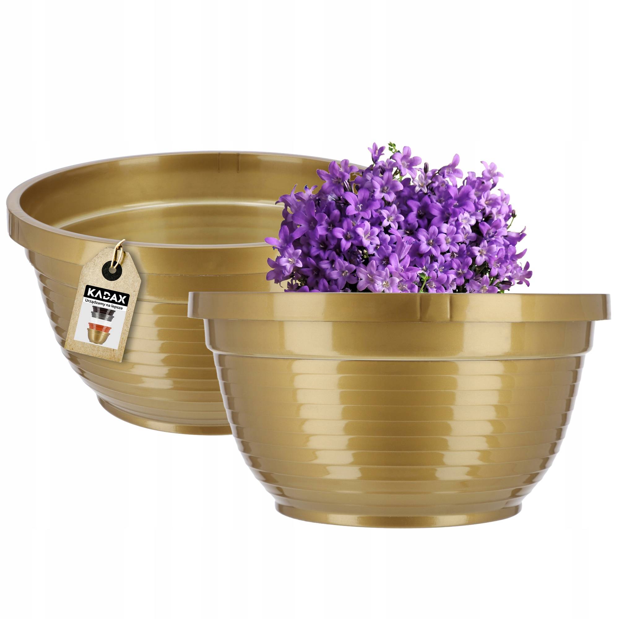 Bol à fleurs rond en plastique - Résistant aux intempéries - Diamètre: 13 cm - Doré - Image 3