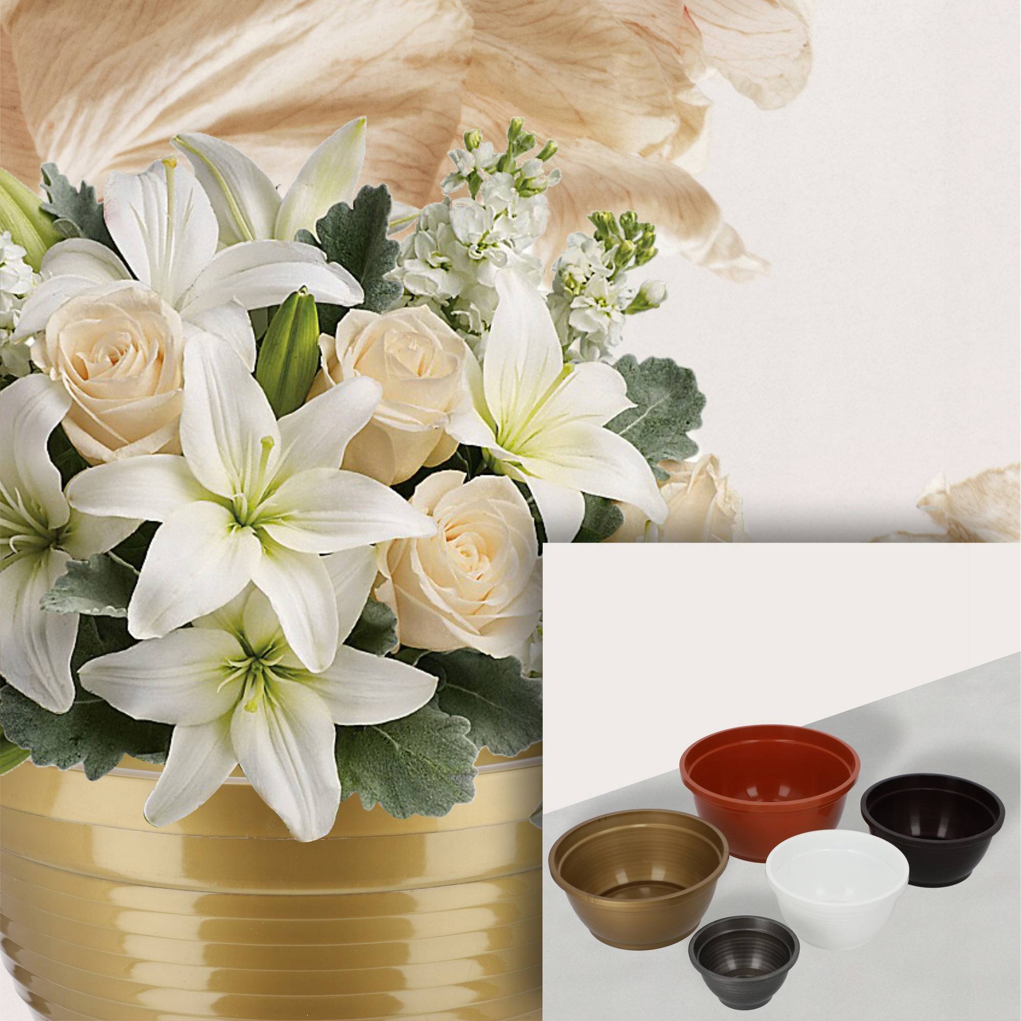Bol à fleurs rond en plastique - Résistant aux intempéries - Diamètre: 13 cm - Doré - Image 8