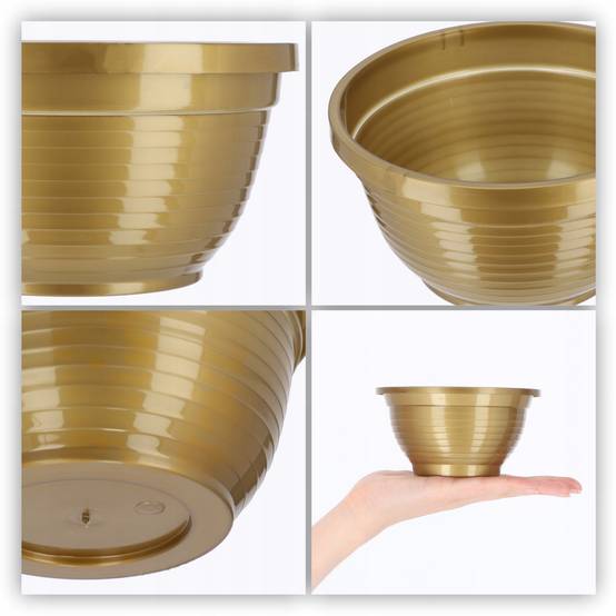Bol à fleurs rond en plastique - Résistant aux intempéries - Diamètre: 13 cm - Doré - Image 4