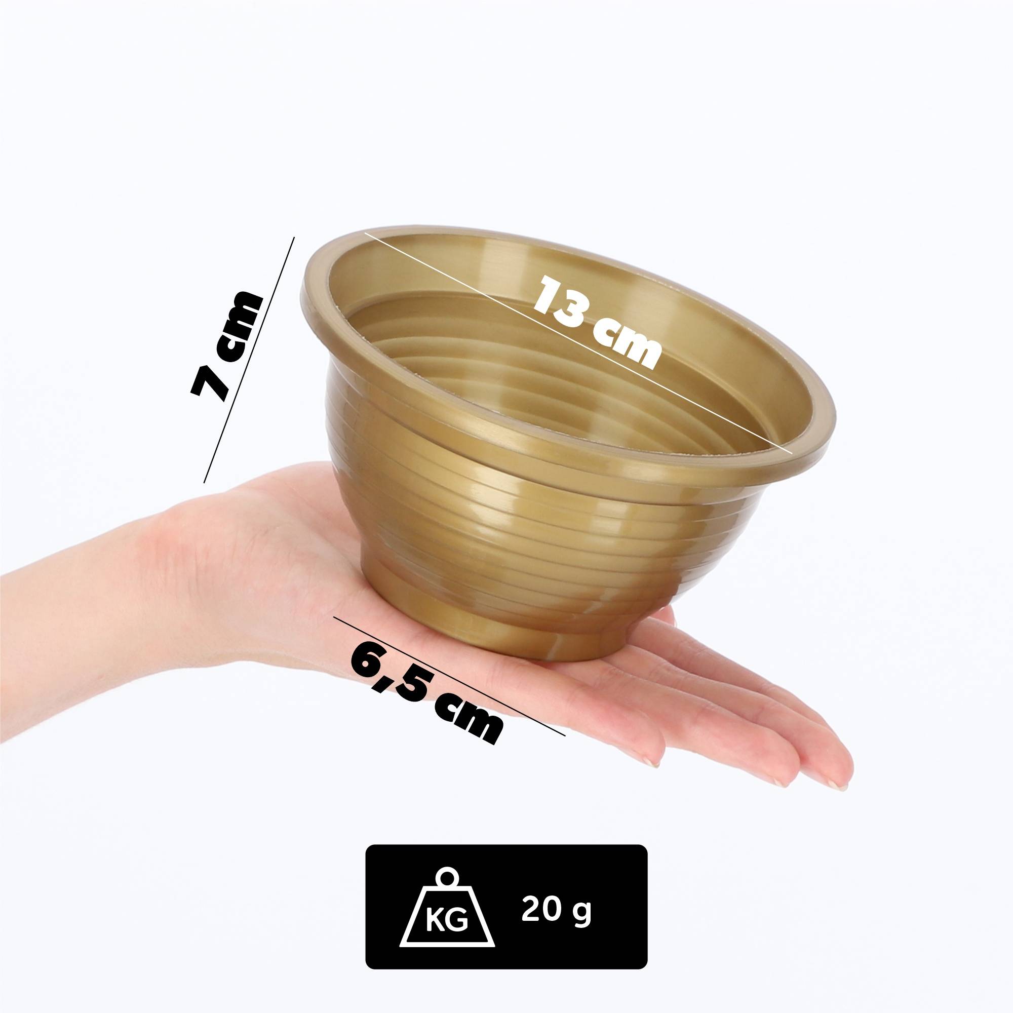 Bol à fleurs rond en plastique - Résistant aux intempéries - Diamètre: 13 cm - Doré - Image 2
