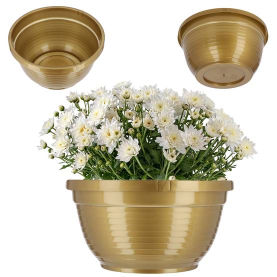 Bol à fleurs rond en plastique - Résistant aux intempéries - Diamètre: 13 cm - Doré - Image 1