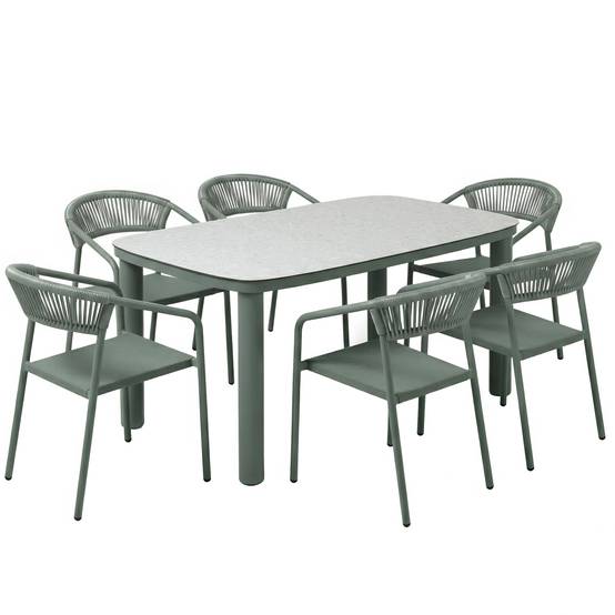 Oviala - Table de jardin aluminium 150x90 cm et 6 chaises textilène vert Nocera - Oviala - Image 1