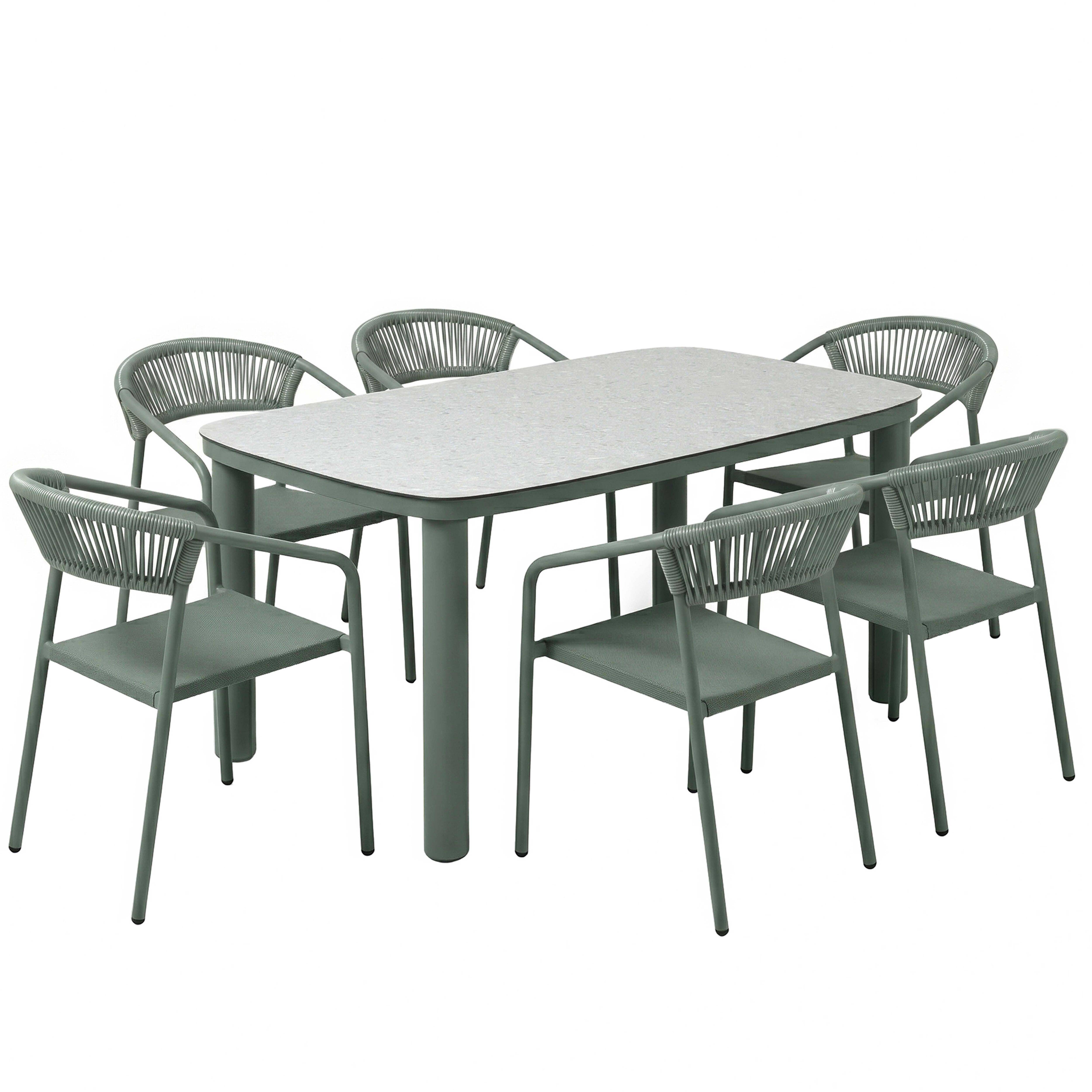 Oviala - Table de jardin aluminium 150x90 cm et 6 chaises textilène vert Nocera - Oviala - Image 1