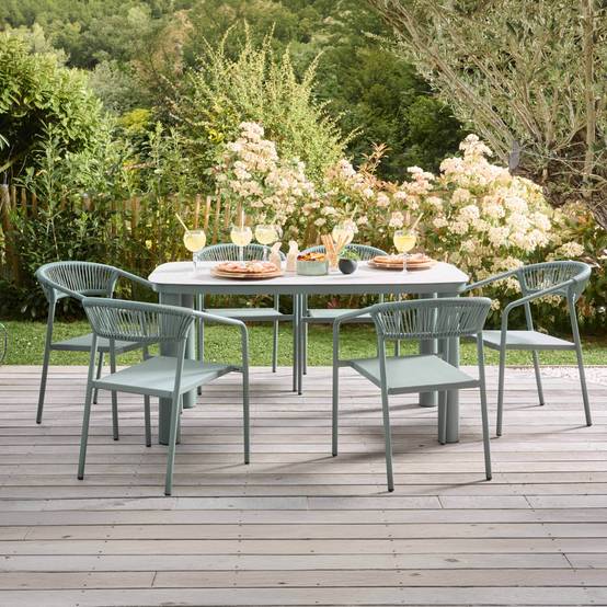 Oviala - Table de jardin aluminium 150x90 cm et 6 chaises textilène vert Nocera - Oviala - Image 2