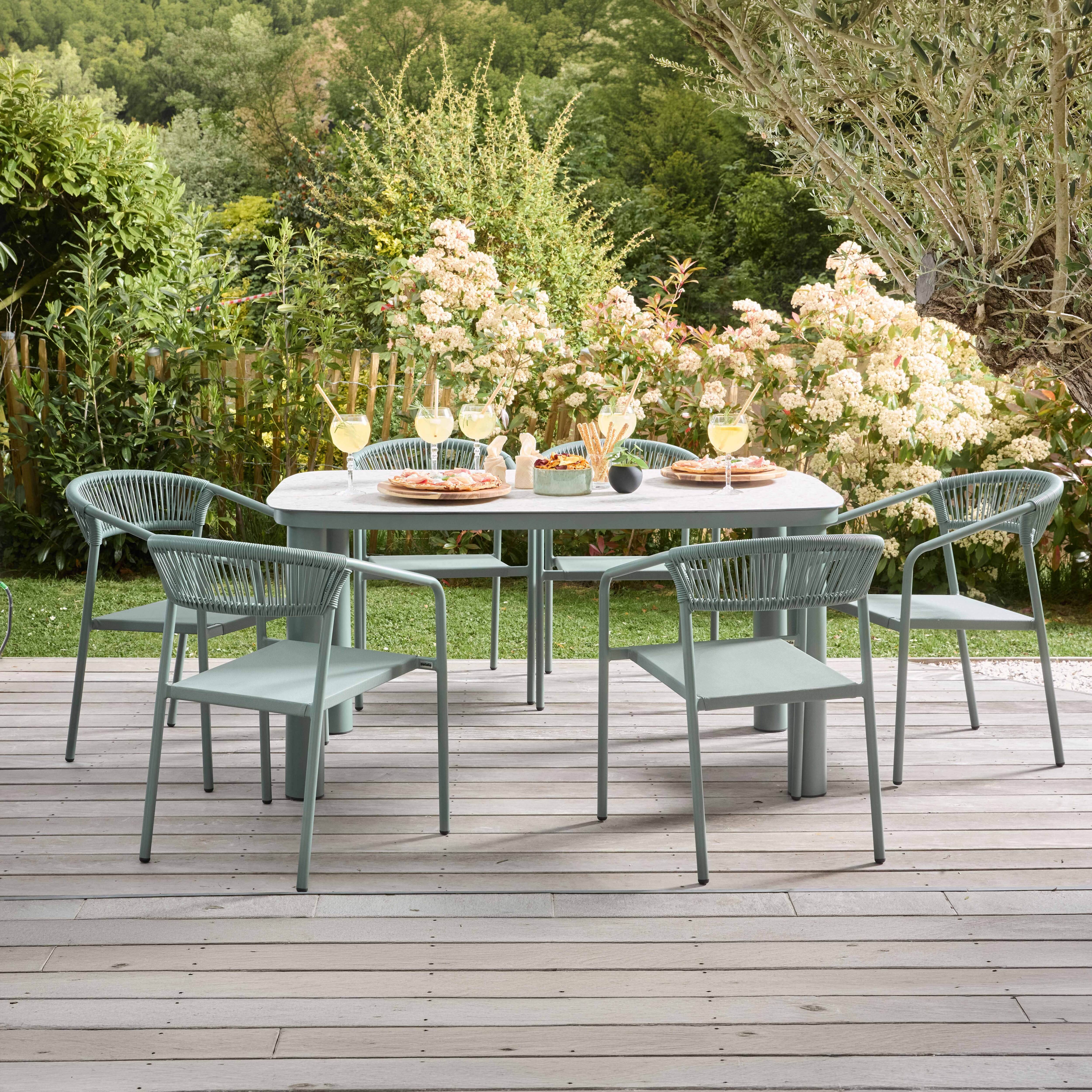 Oviala - Table de jardin aluminium 150x90 cm et 6 chaises textilène vert Nocera - Oviala - Image 2