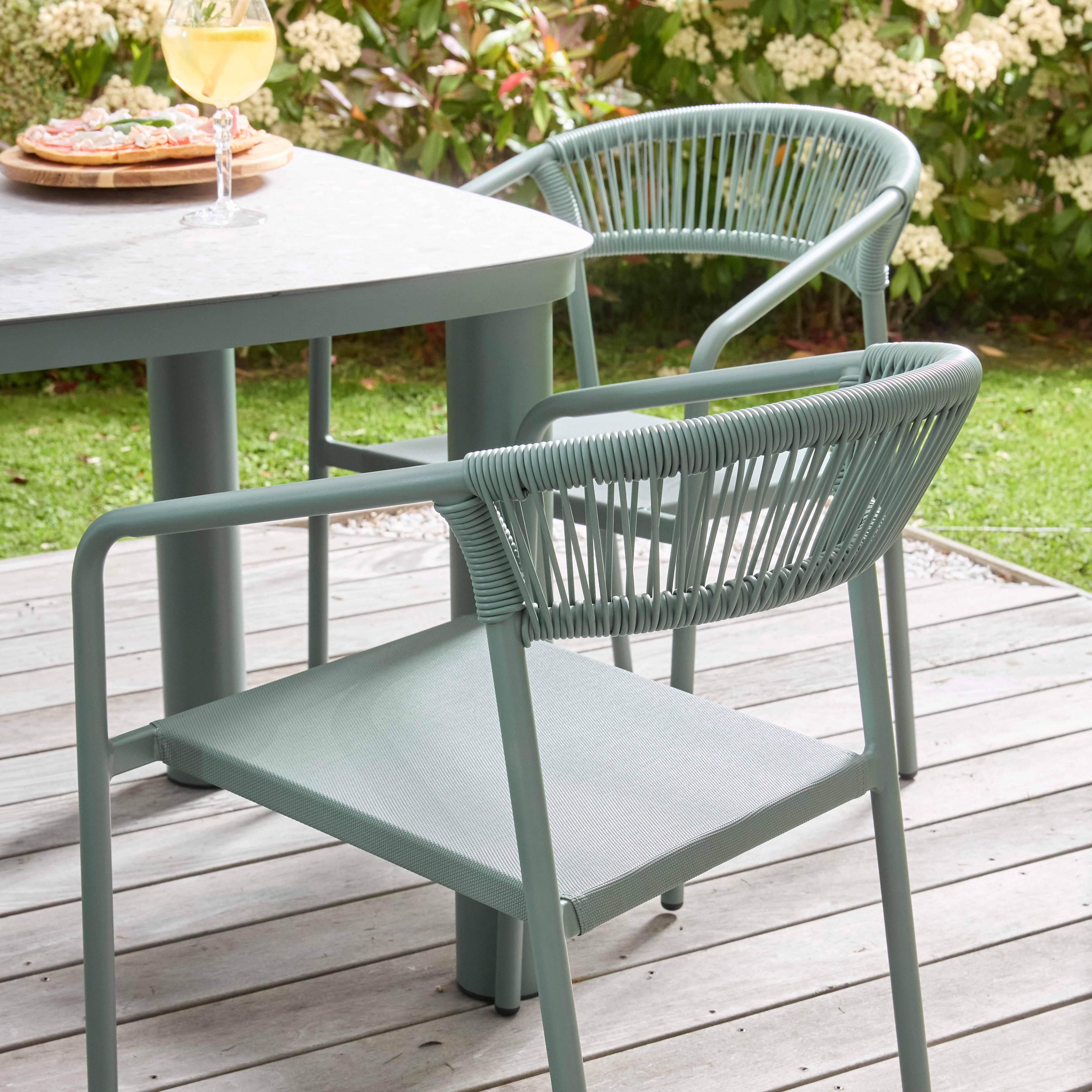 Oviala - Table de jardin aluminium 150x90 cm et 6 chaises textilène vert Nocera - Oviala - Image 4